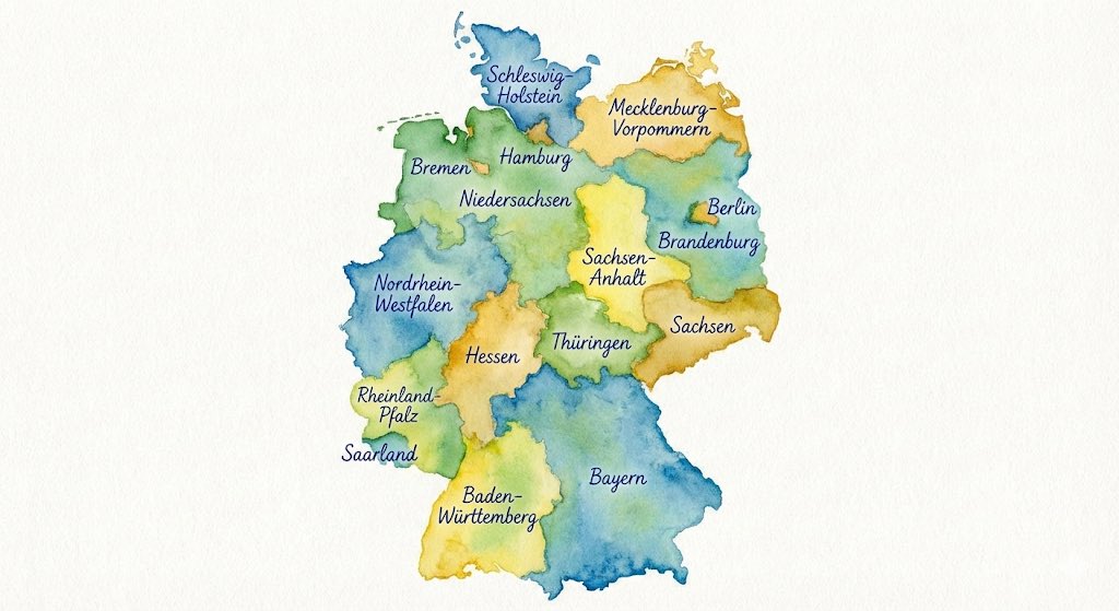 Watercolor Map of Germany with States Named in Ballpoint Pen - AI generated image