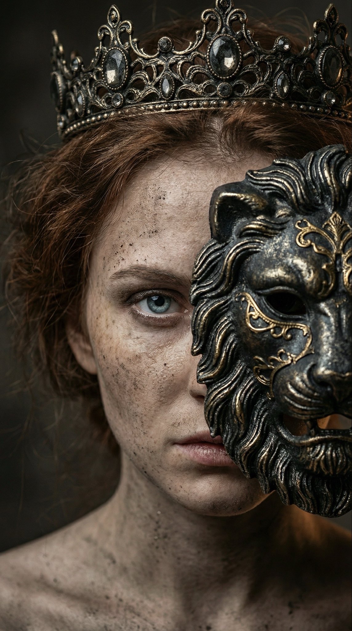 Nano Banana Pro: Extreme Close-Up Portrait of a Young Woman with Mask - AI generated image