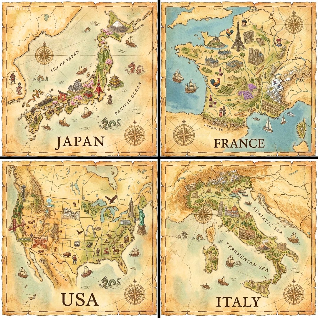 NANO BANANA PRO's Country Landmark Maps - AI generated image