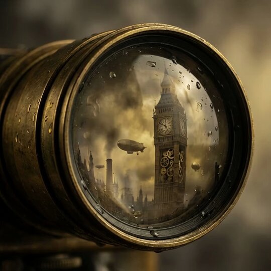 Steam Punk Camera Lens Close-Up - AI generated image