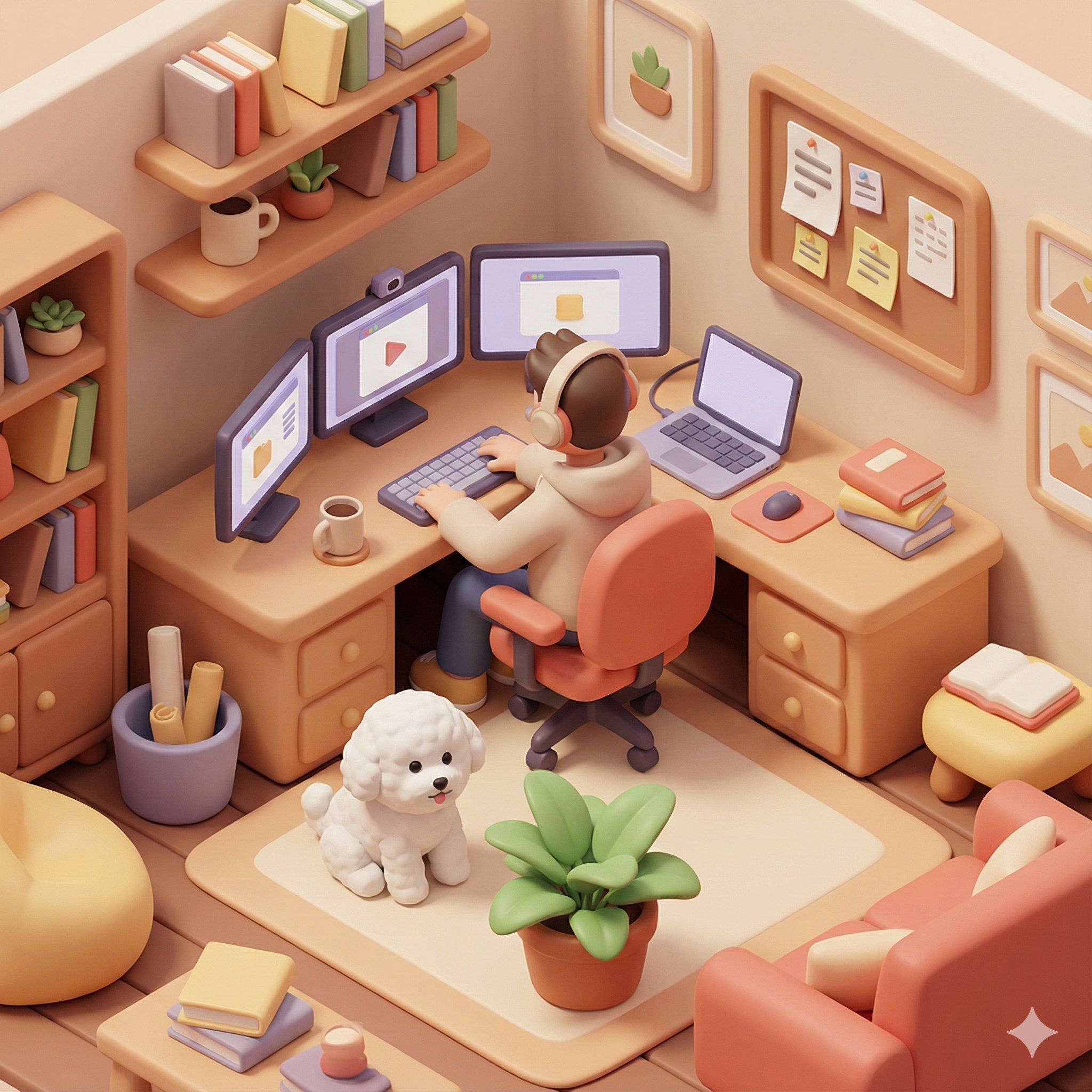 3D Isometric Illustration of Nana Working from Home with Banana Pro - AI generated image