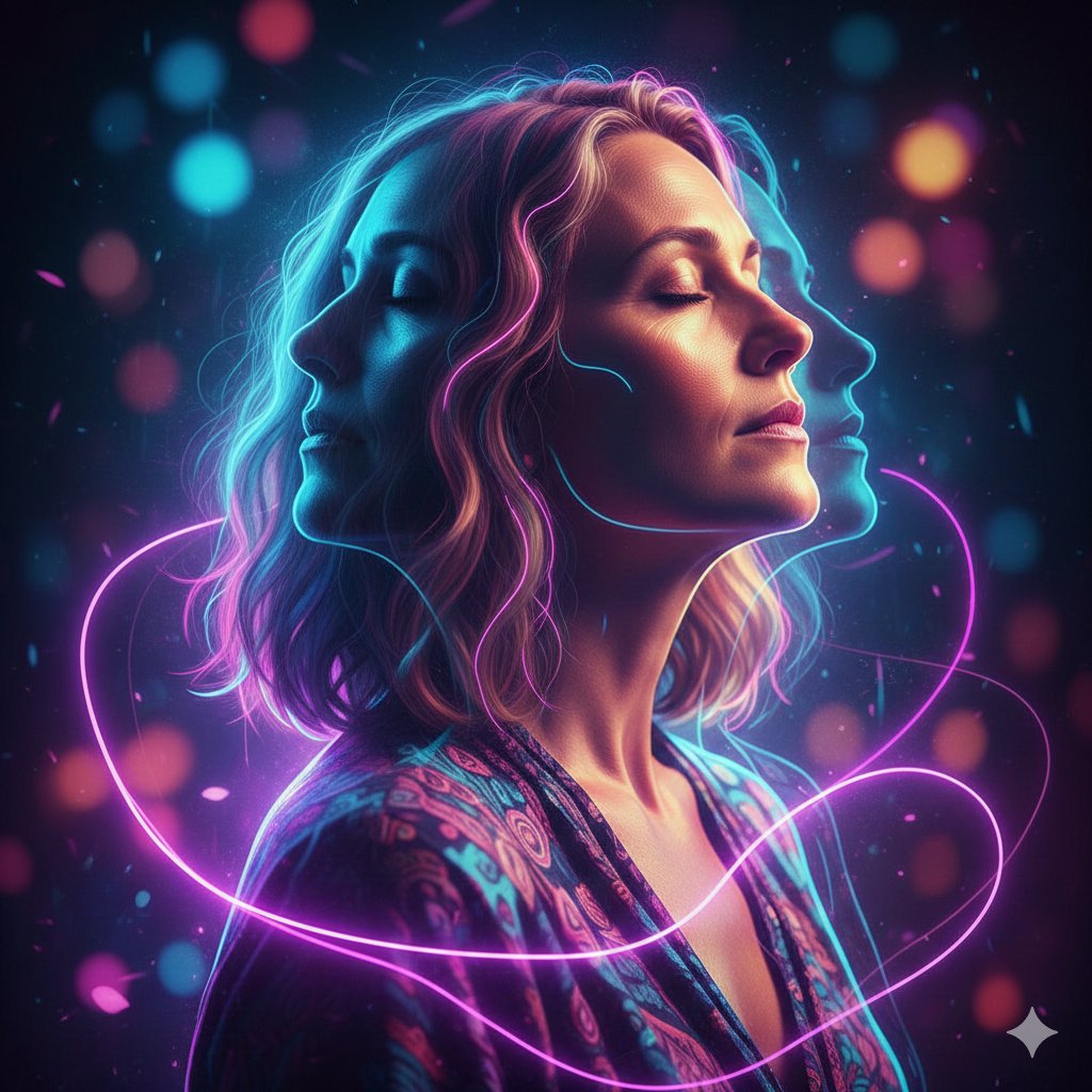 Triple Exposure Neon Portrait - AI generated image