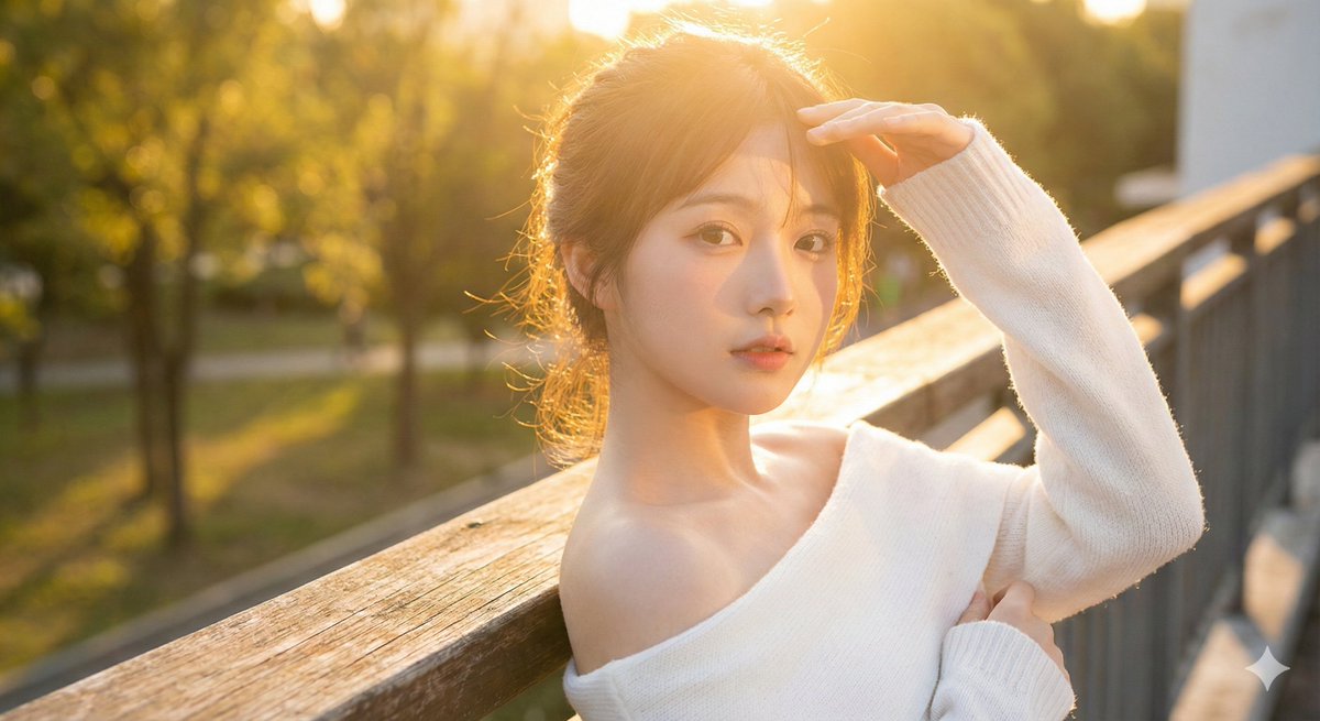 Sunny Girl Wearing White Knit Top - AI generated image