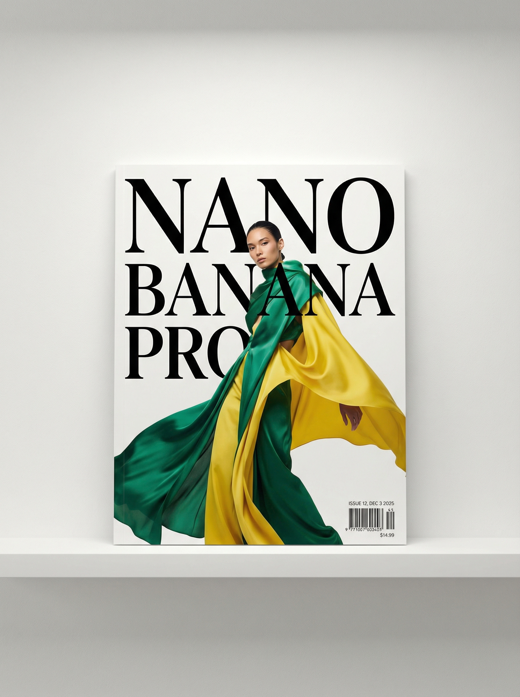 Cover Model on a Magazine Cover: Green and Banana Yellow Fashion - AI generated image