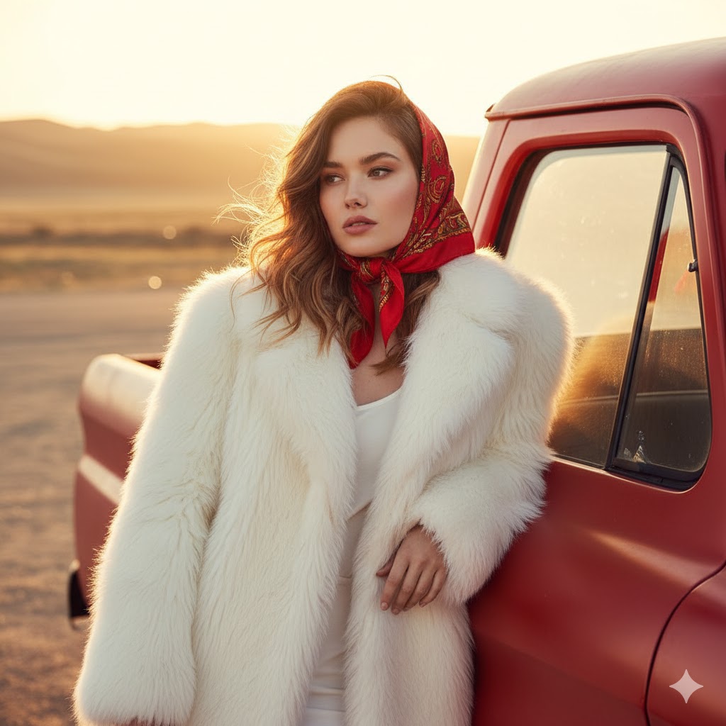 Editorial Portrait Inspired by Petro Aesthetics in Outdoor Fashion - AI generated image