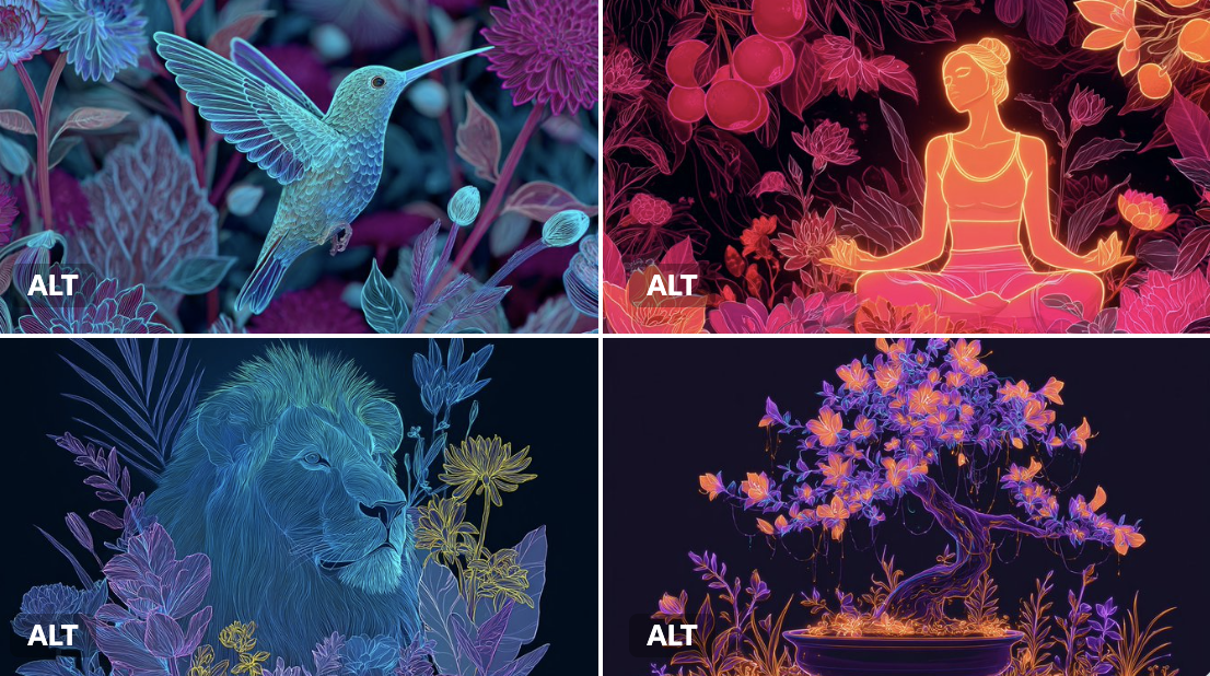 Neon Floral Harmony Illustration - AI generated image