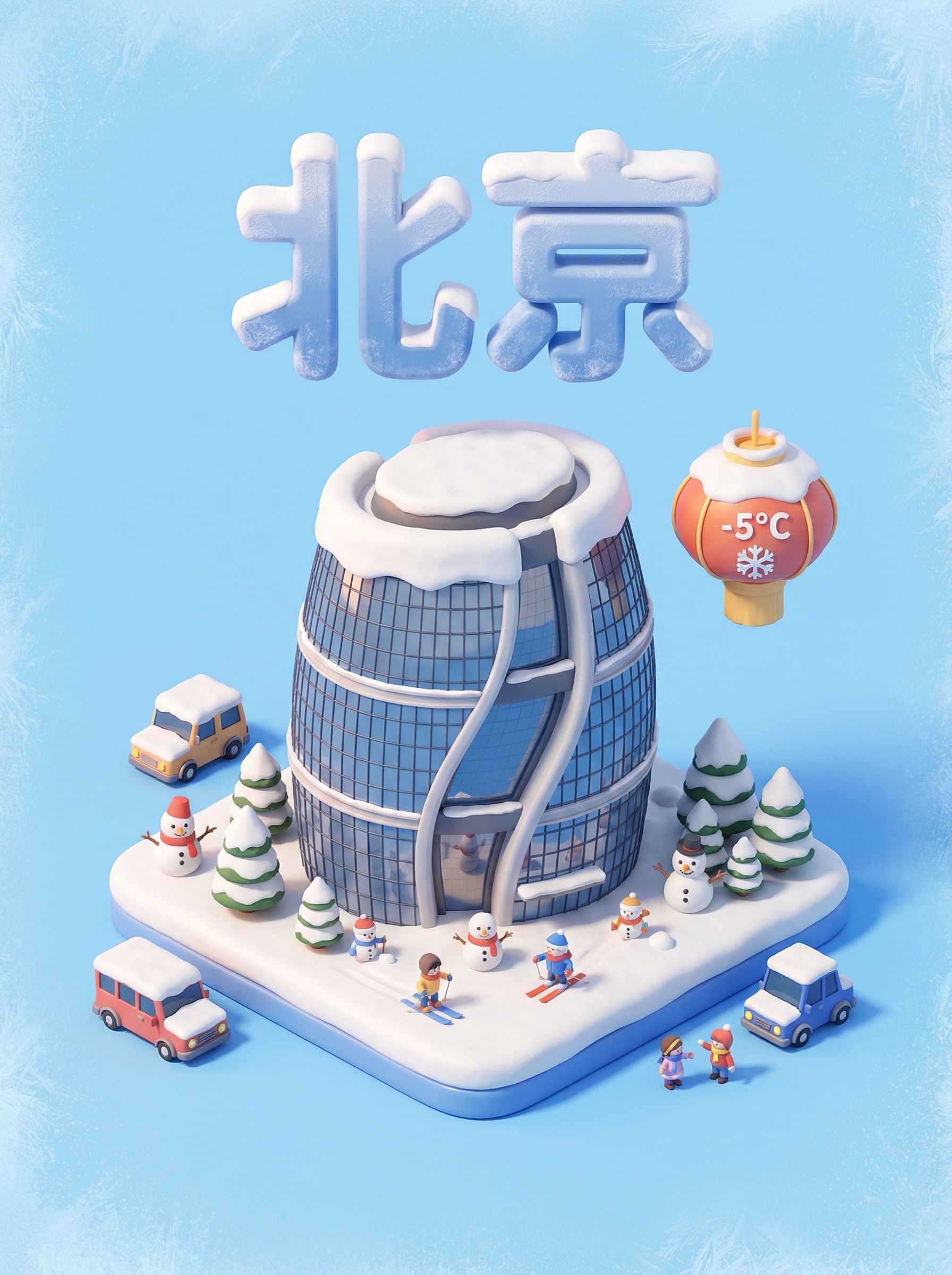 Beijing Snowy Cartoon Scene - AI generated image