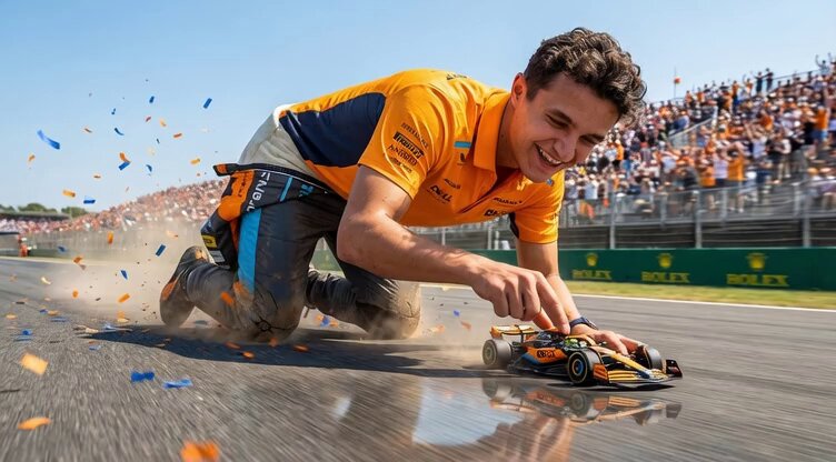 Giant Lando Norris Realizes His Childhood Dream of Becoming an F1 Champion - AI generated image