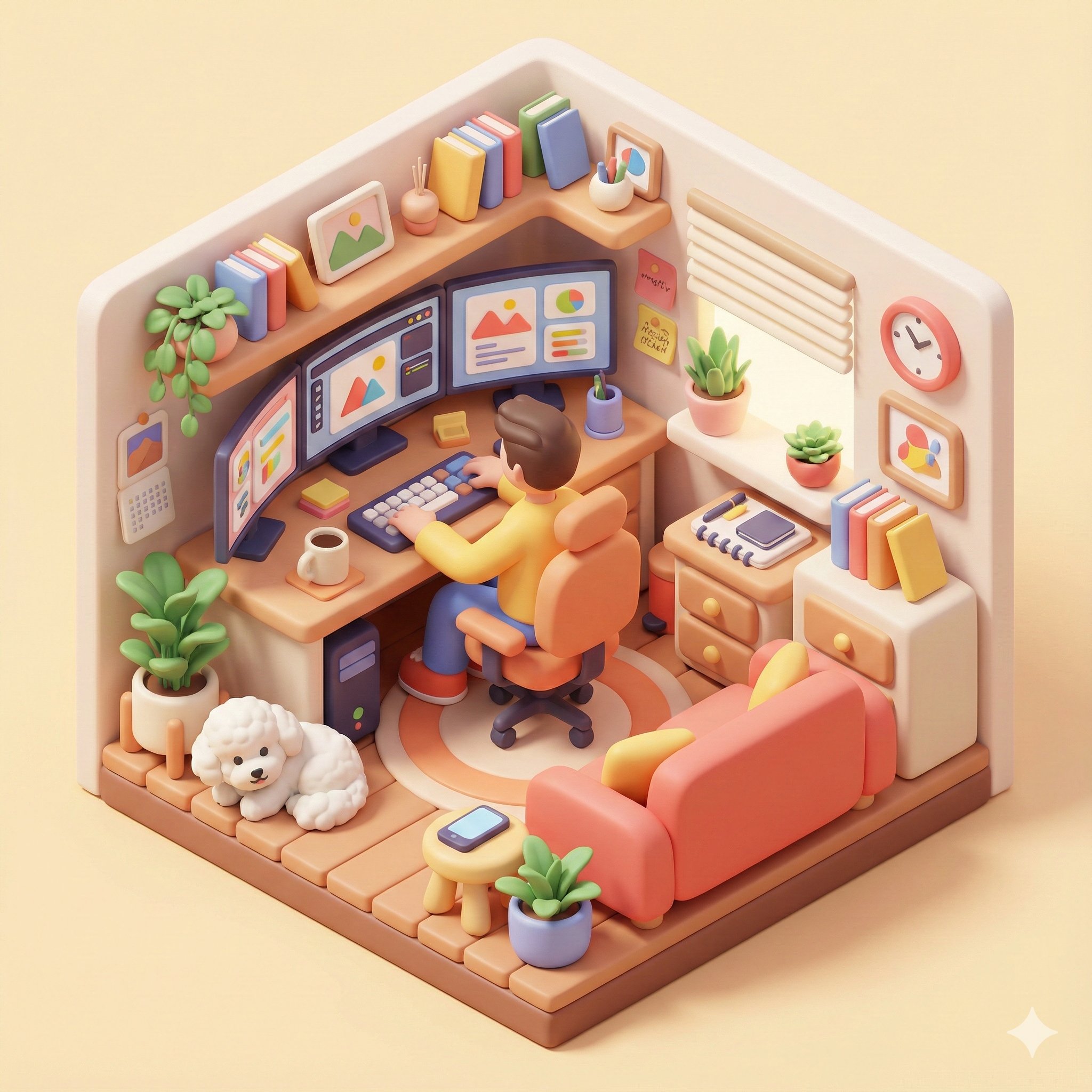 3D Isometric Illustration of Working from Home - AI generated image