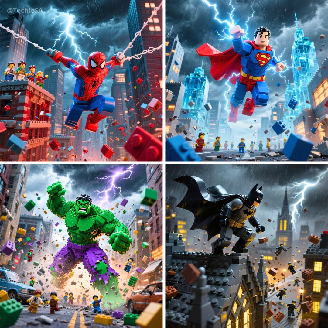 Lego Superhero in Dynamic Action Pose - AI generated image