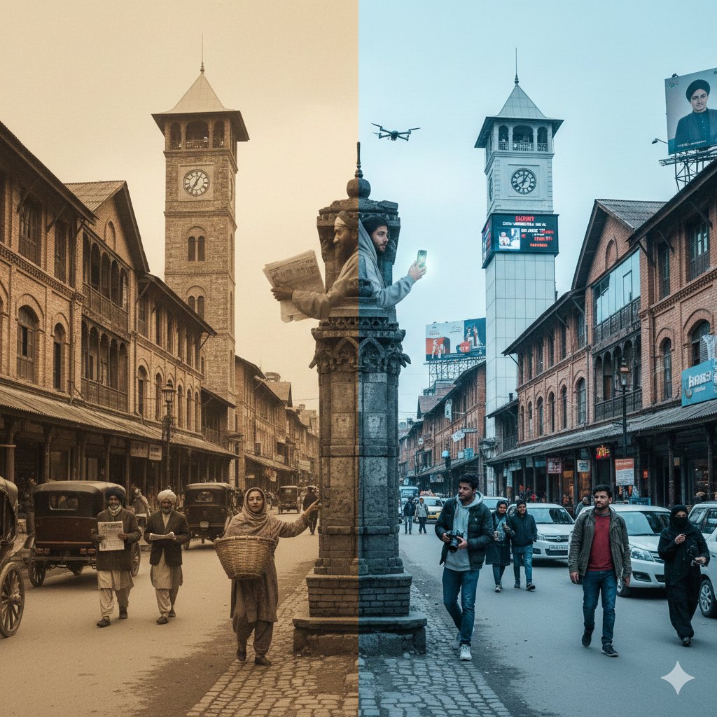Lalchowk: Era Comparison in Kashmir, India - AI generated image