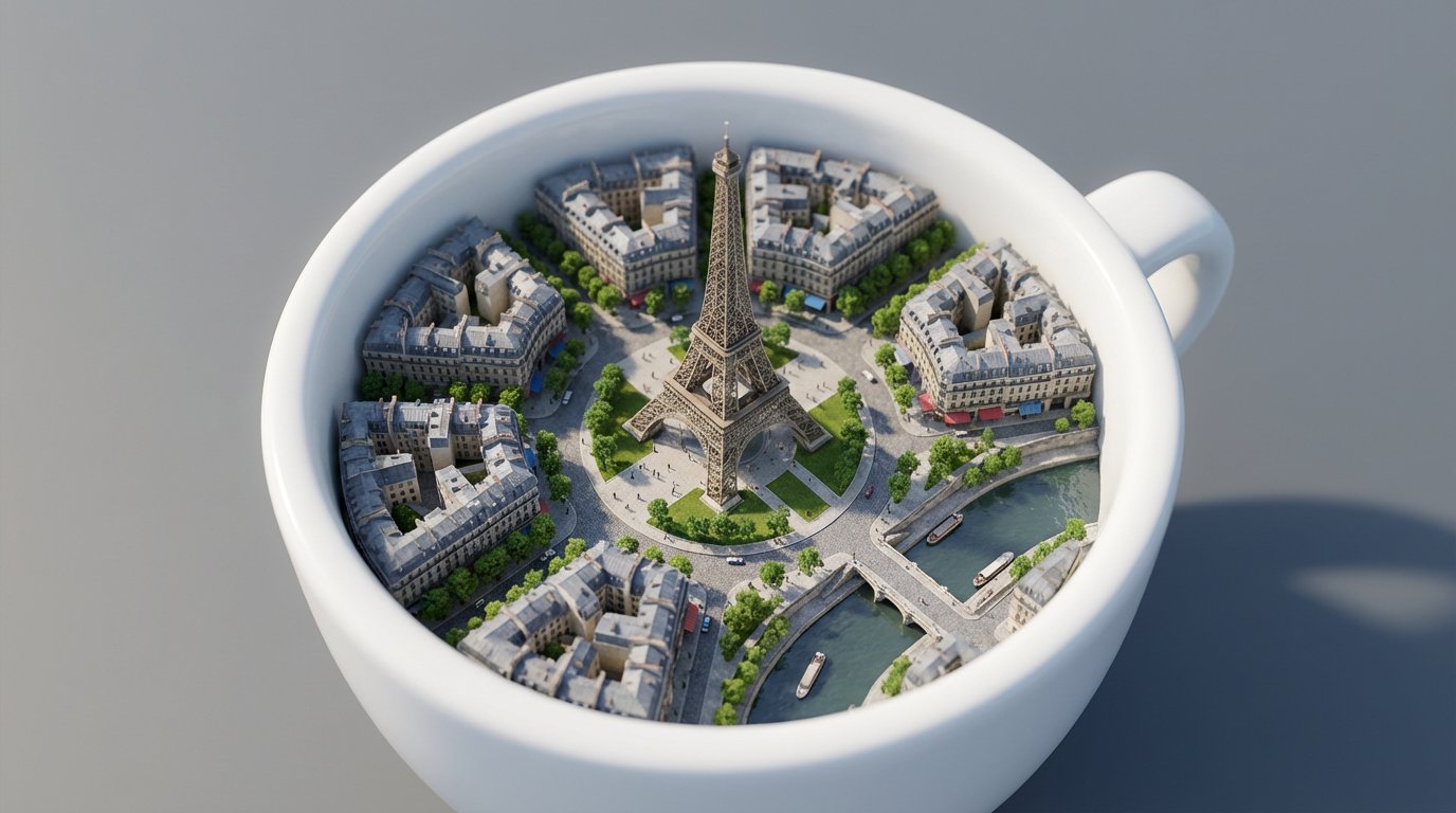 Nano Banana Pro: Mini Paris in a Coffee Cup - AI generated image