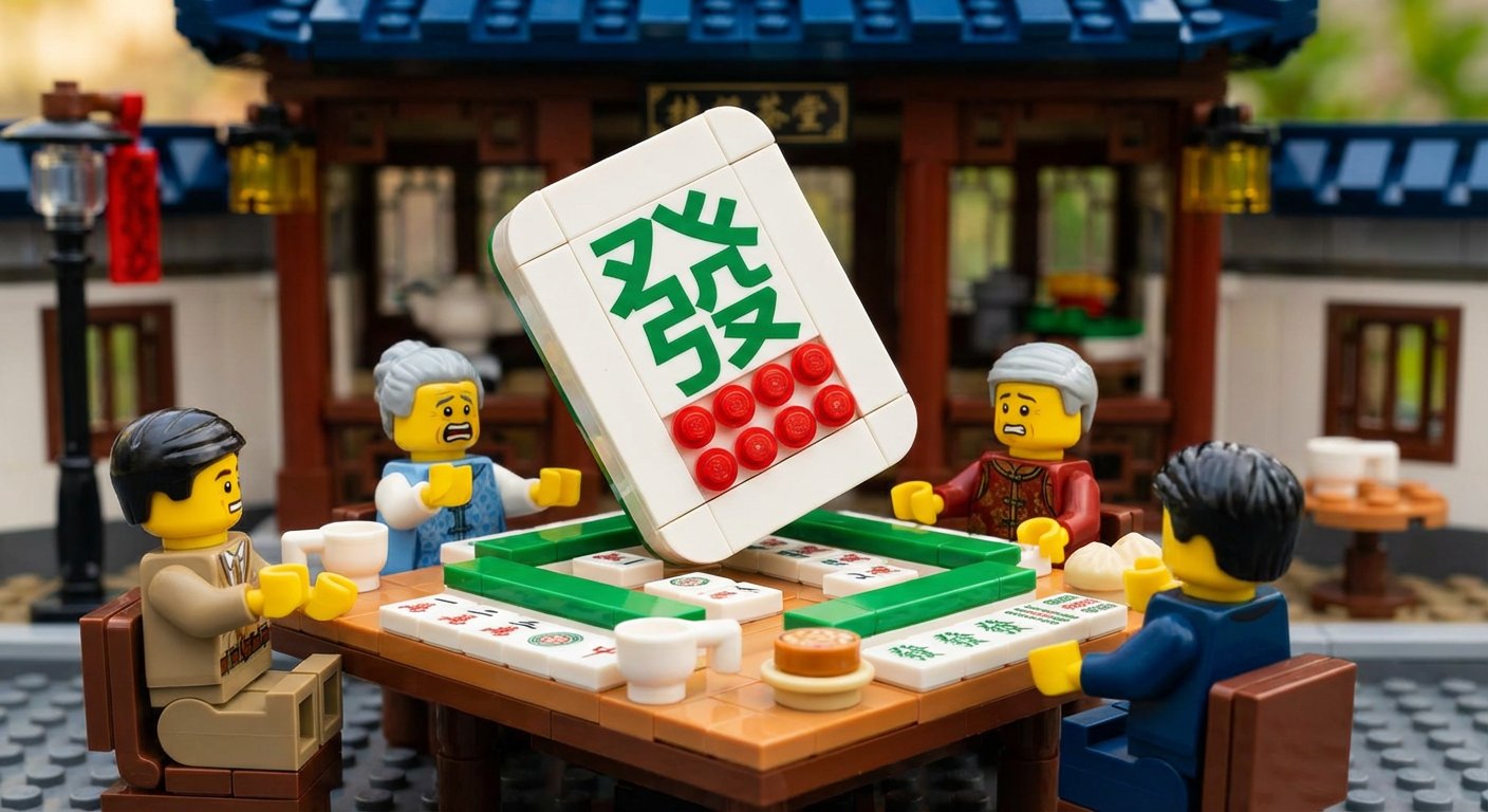 LEGO Miniature Mahjong Scene Photography - AI generated image