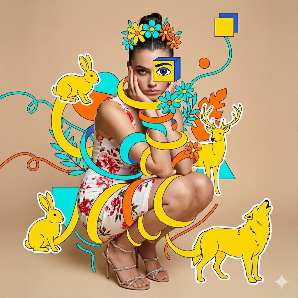 Mixed Media Fashion Portrait - AI generated image