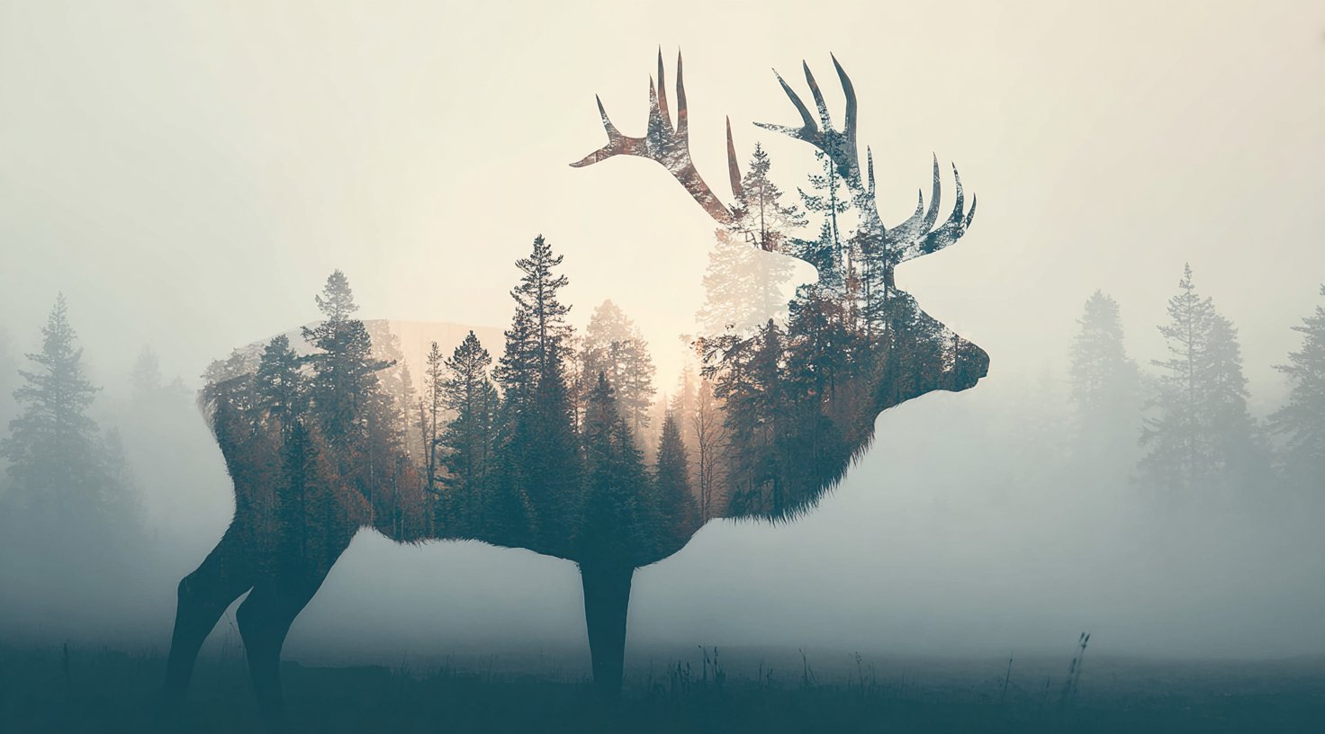 Double Exposure: Animal Silhouette with Integrated Natural Elements - AI generated image