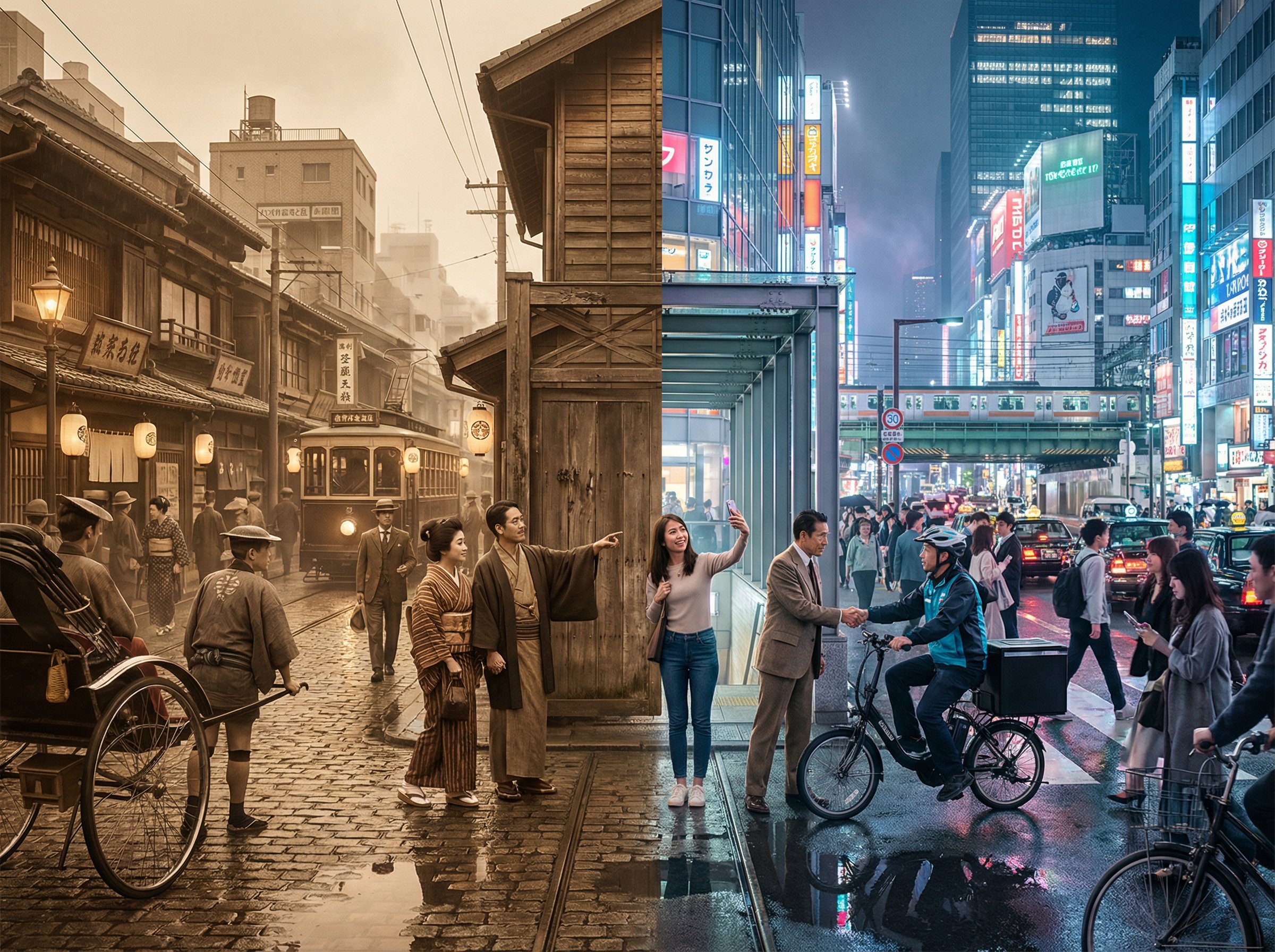 Tokyo City: A Time-Traveling Blend of 1920s and Present Day - AI generated image