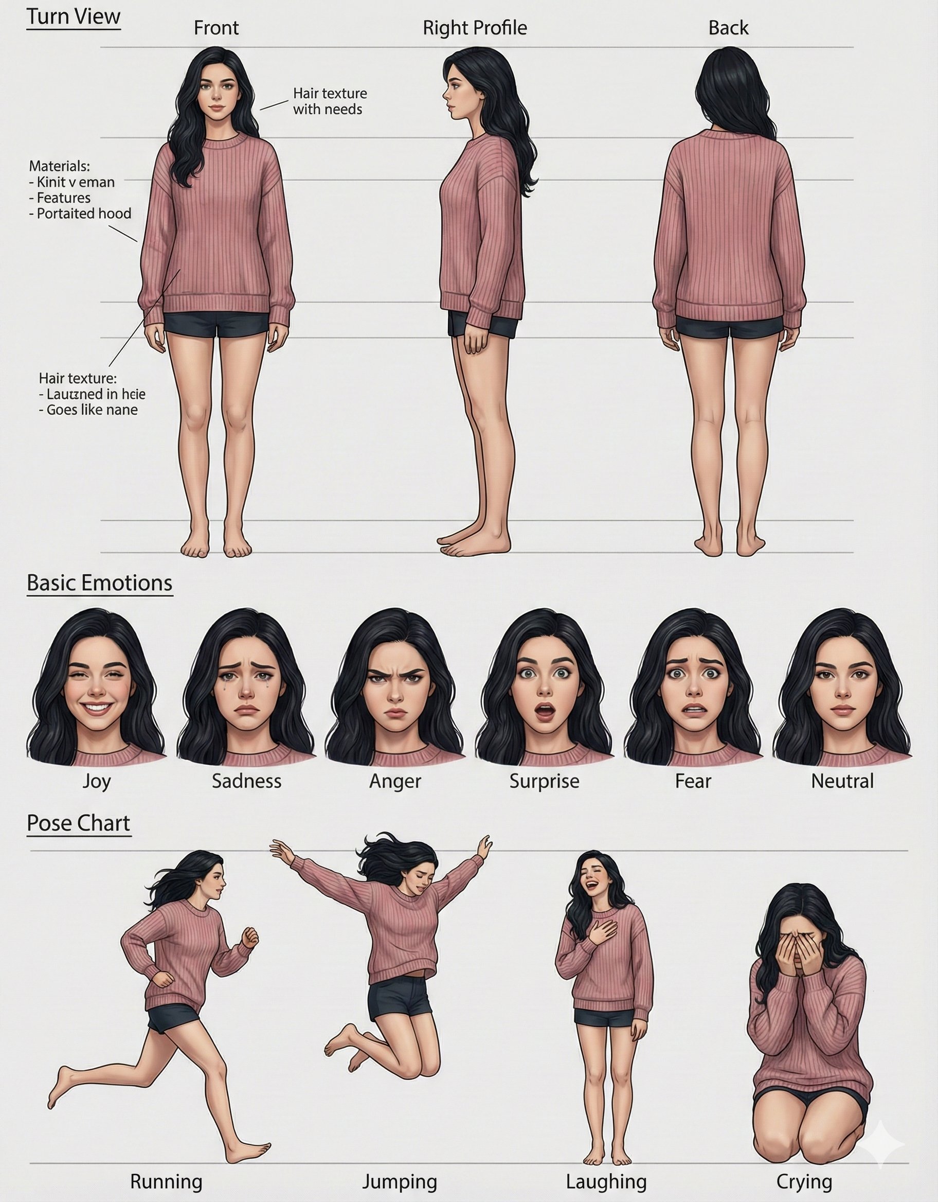 Multi-Angle Character Design Sheet for Live-Action Film - AI generated image