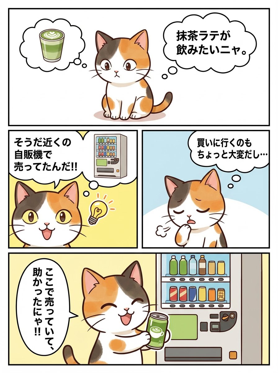 Japanese Four-Panel Comic: Cat and Matcha Latte - AI generated image