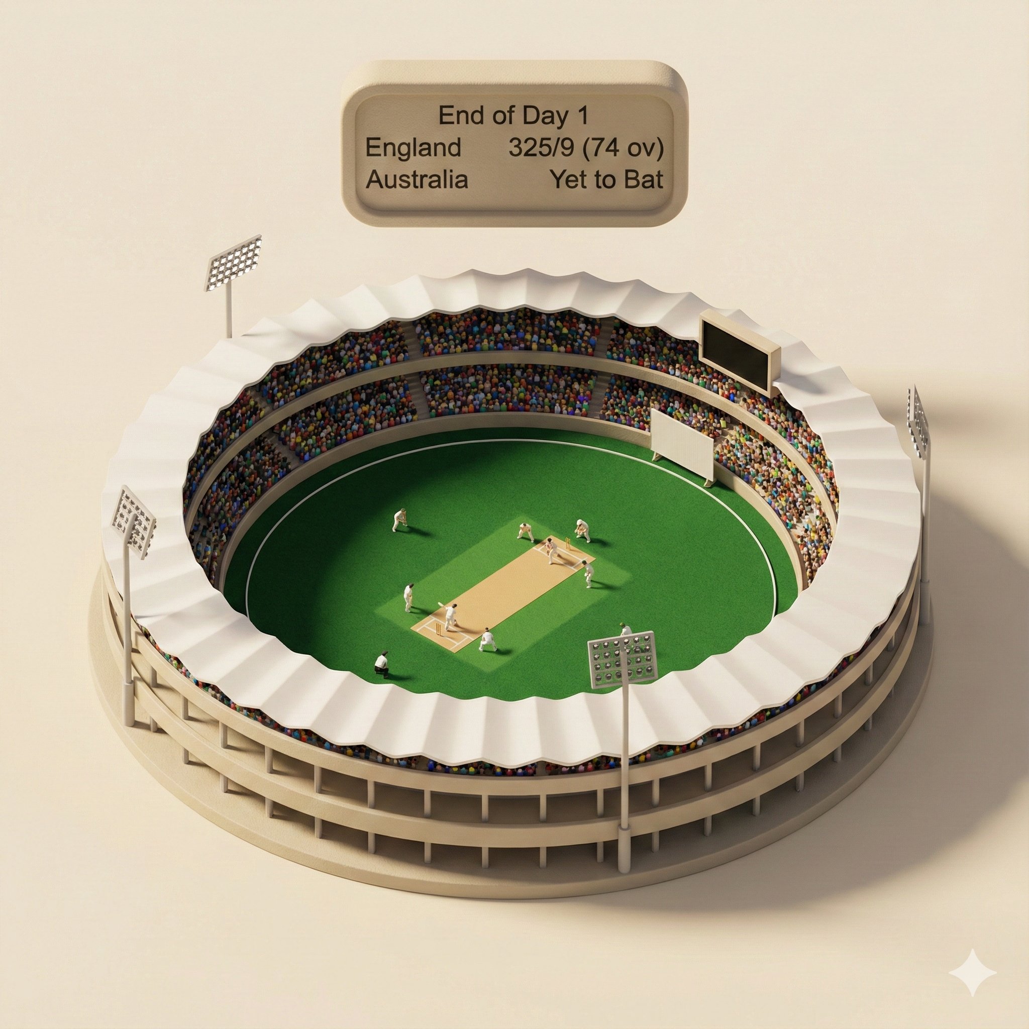 Creating a 45° Top-Down Photorealistic Isometric Cricket Stadium Diorama with Live Data - AI generated image