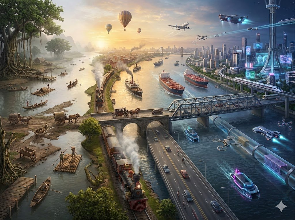 Panoramic Landscape of Transportation Evolution - AI generated image