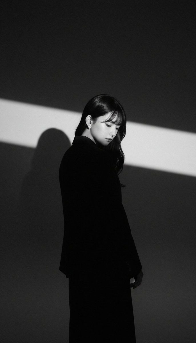 Dramatic Black and White Studio Portrait - AI generated image