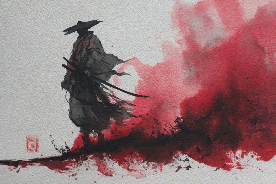 Traditional Japanese Ink Wash Painting - AI generated image