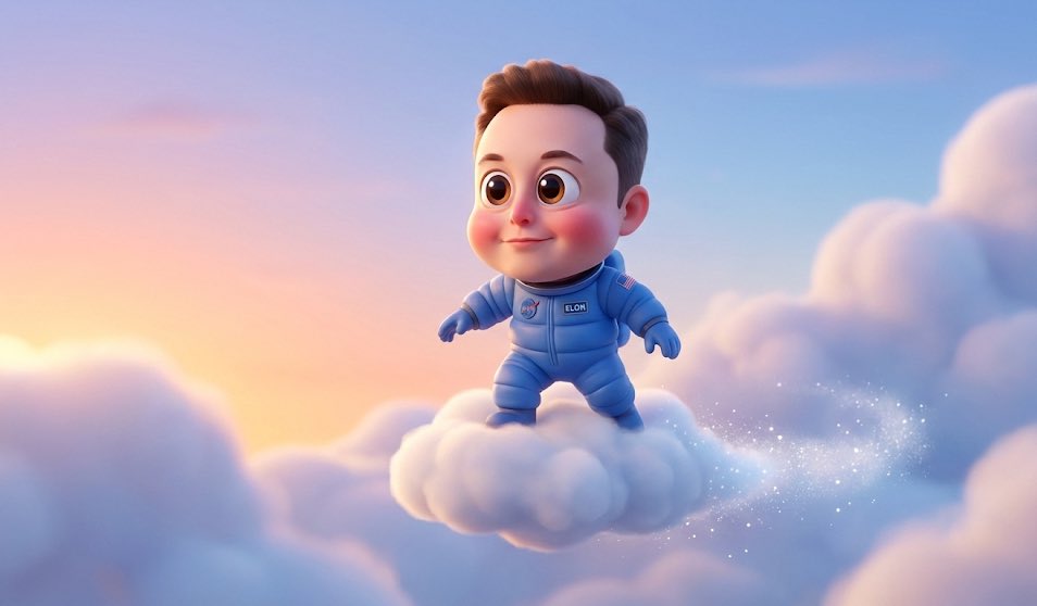 3D Caricature of Celebrity Riding a Cloud Hoverboard - AI generated image