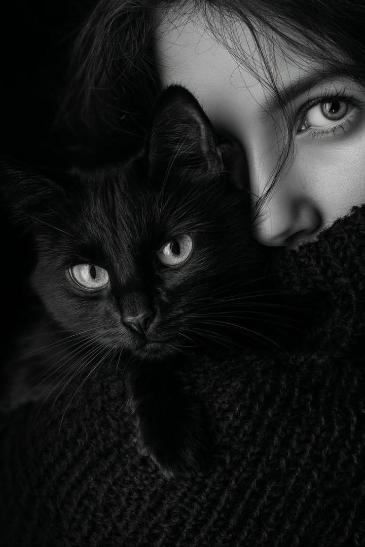 Moody Black-and-White Portrait of a Woman - AI generated image