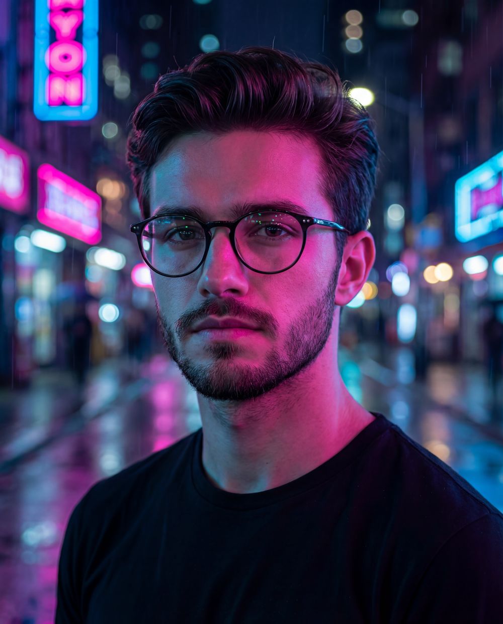 Neon-Lit Night Street Portrait - AI generated image