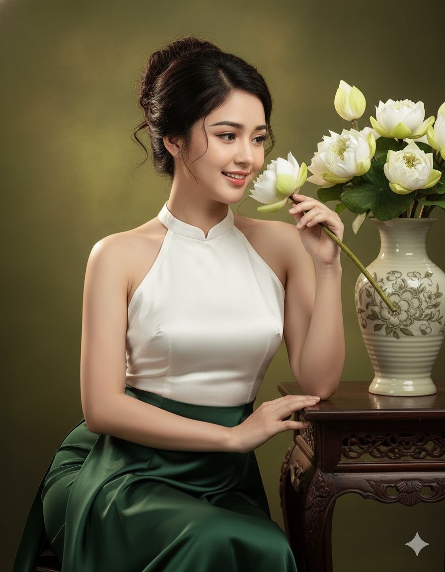 Hyper-realistic 8K Portrait of a Vietnamese Woman in Traditional Dress - AI generated image