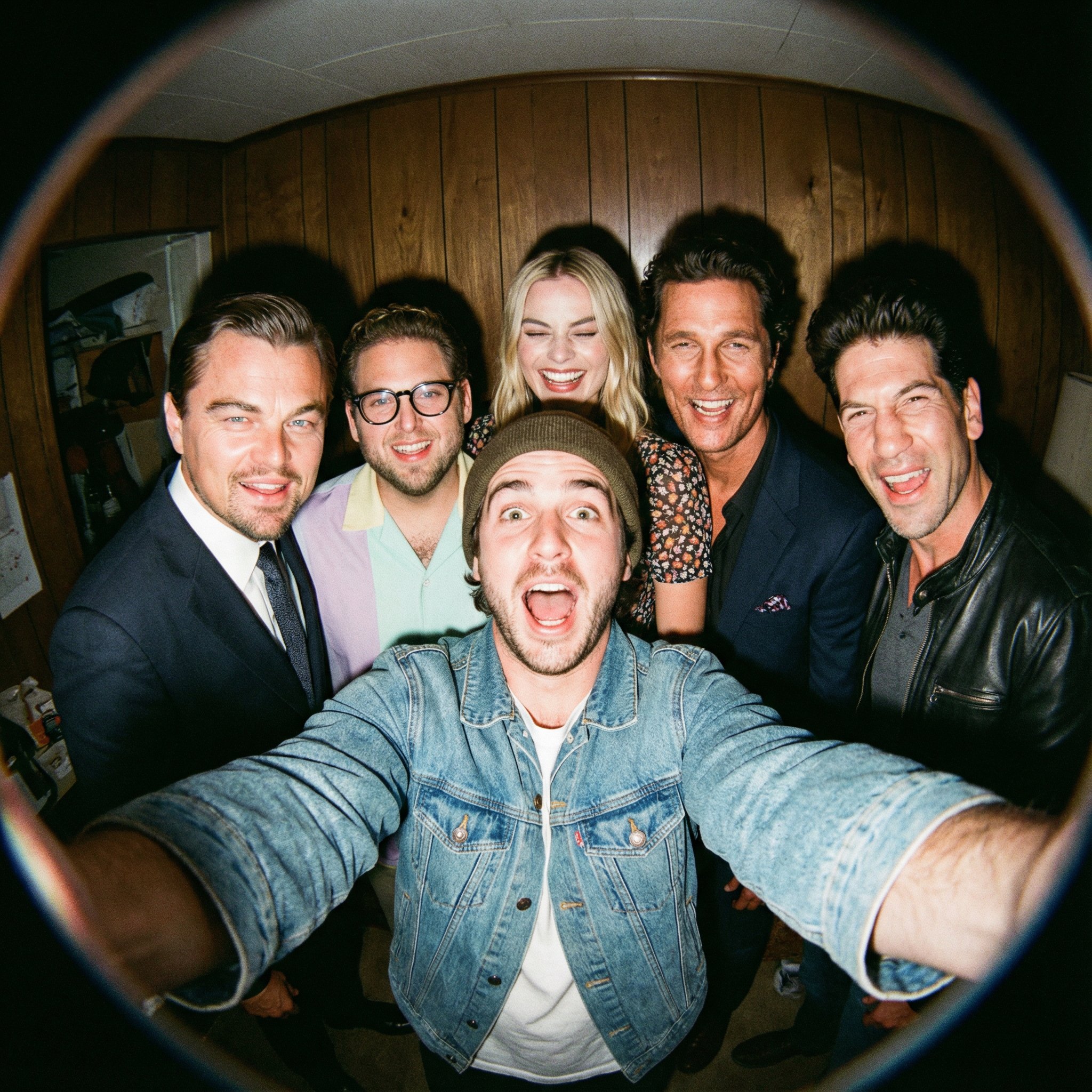 Fisheye Selfies with Movie Characters - AI generated image