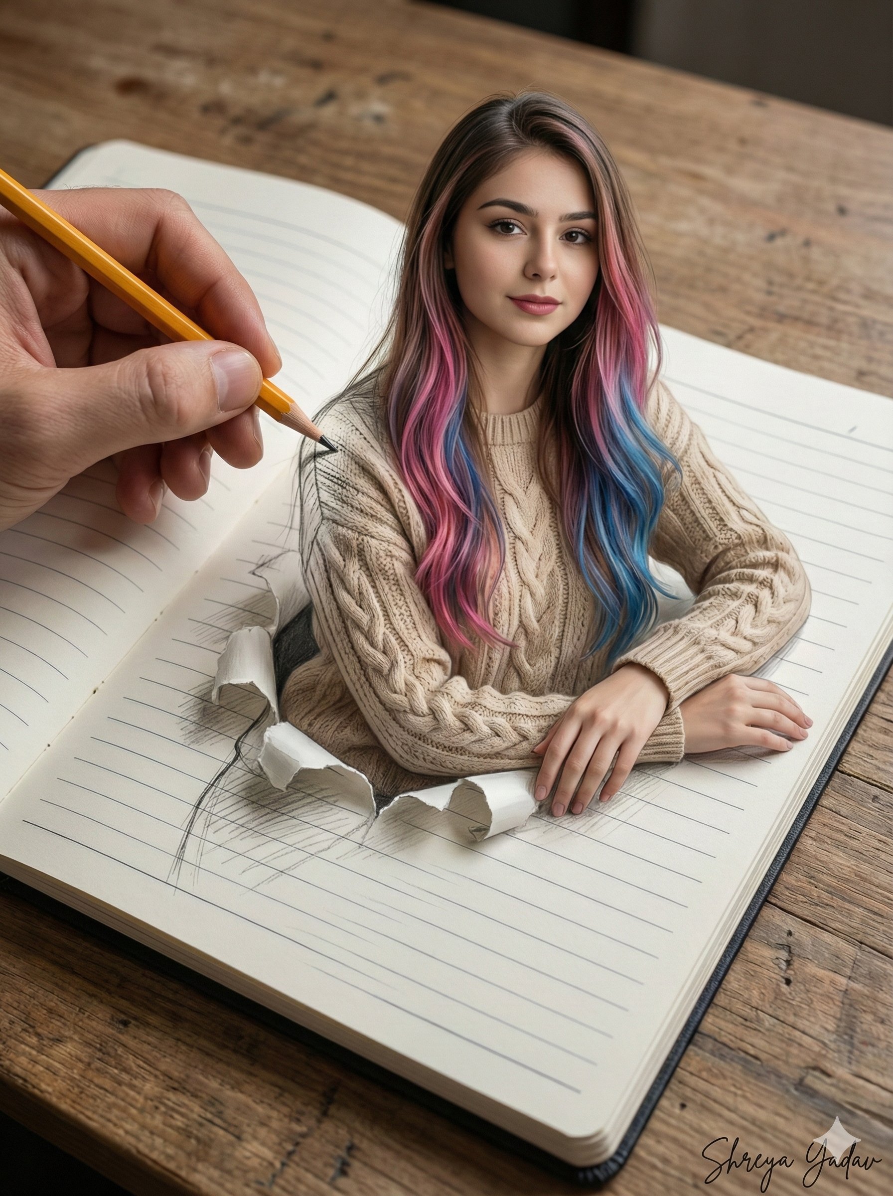 3D Optical Illusion Notebook Art - AI generated image