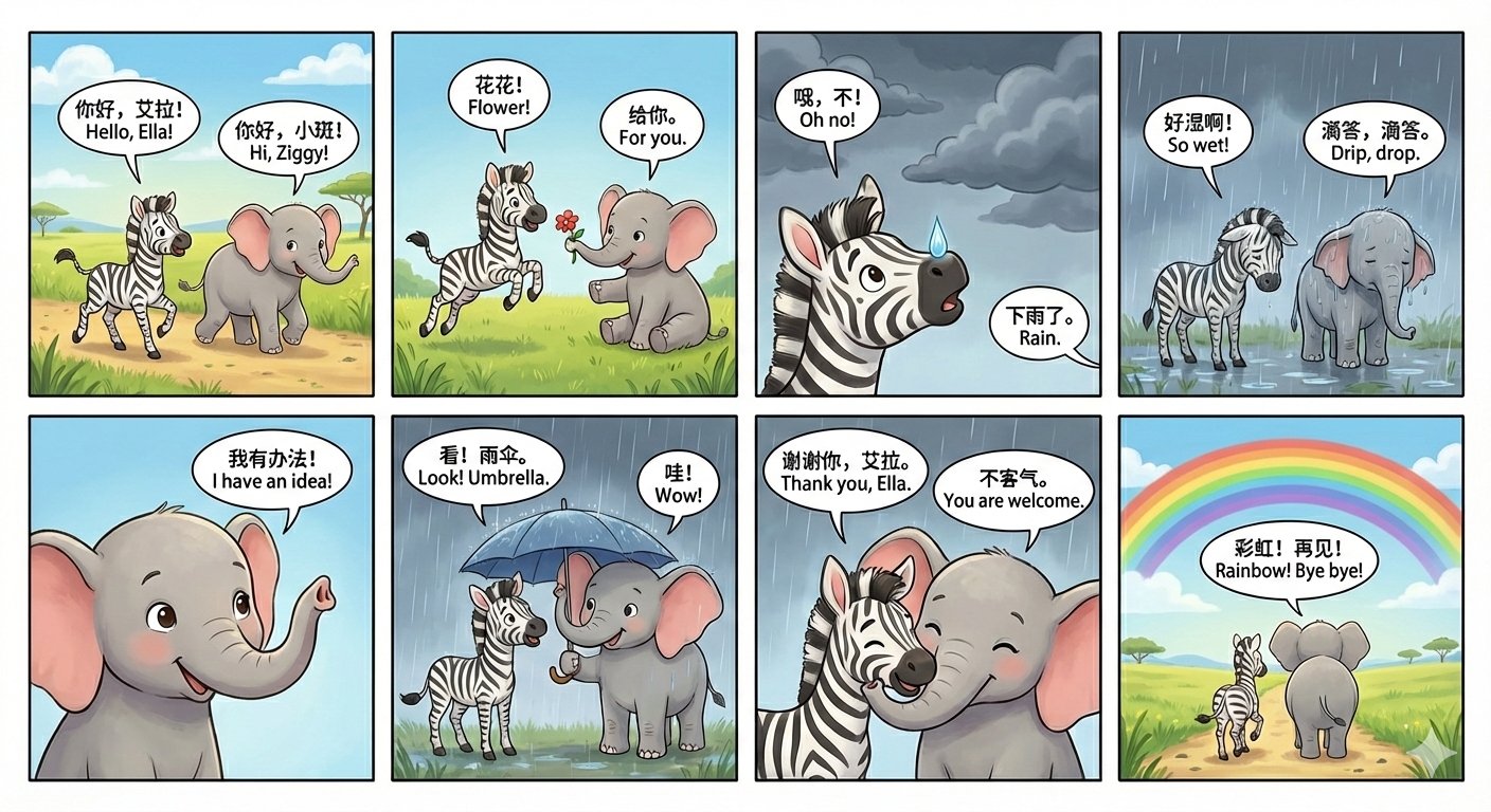 Children's Comic Book: The Story of a Zebra and an Elephant - AI generated image