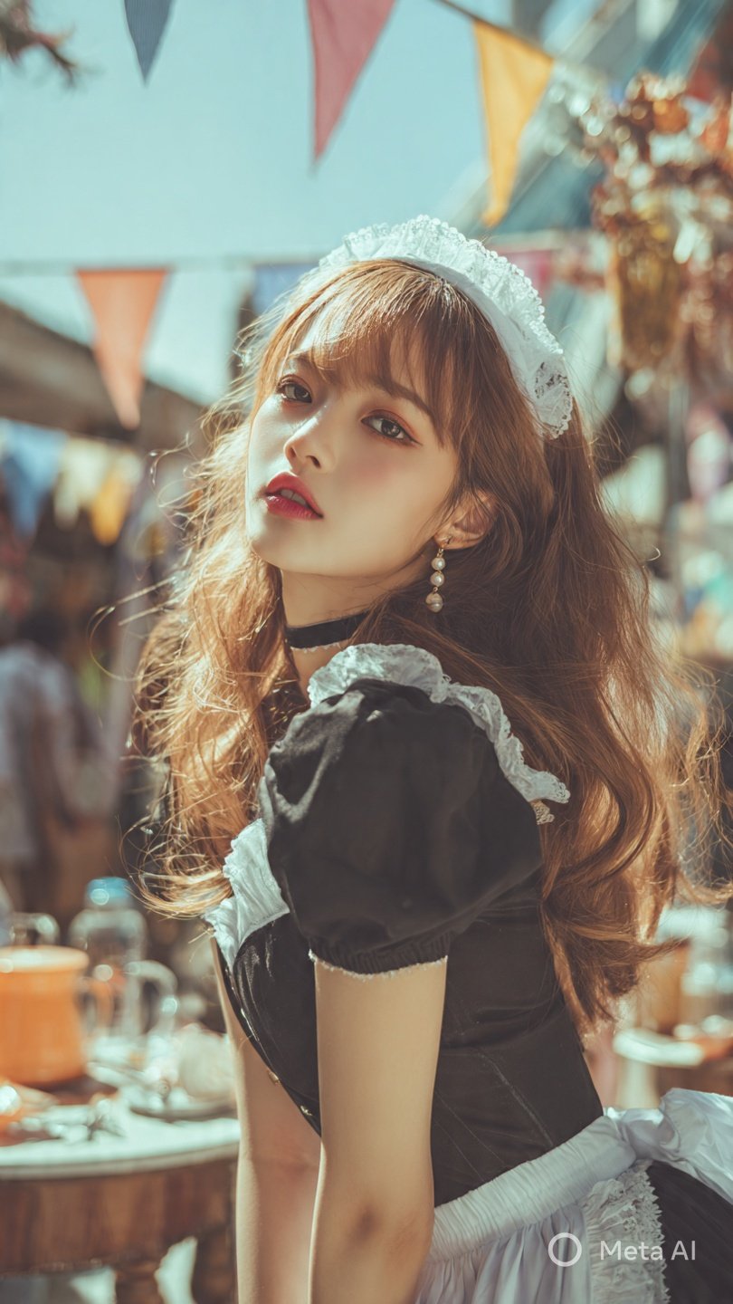 Japanese Beauty in Maid-Inspired Outfit Outdoor Photo - AI generated image