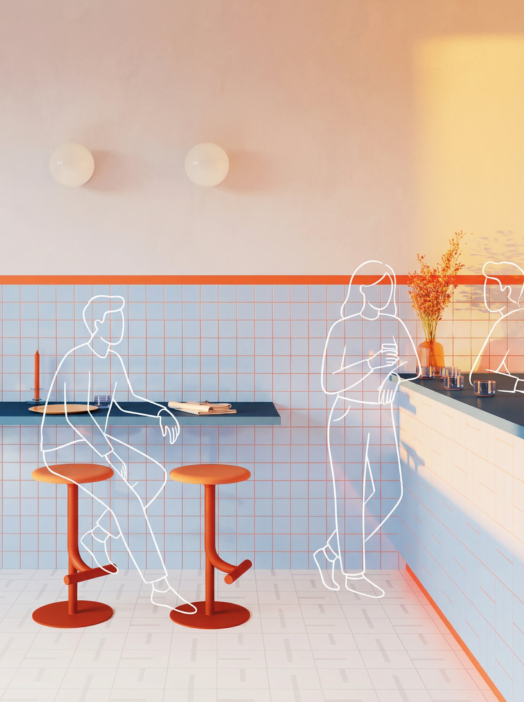 Add Clean Line-Drawing Illustrations of People Interacting with the Environment - AI generated image