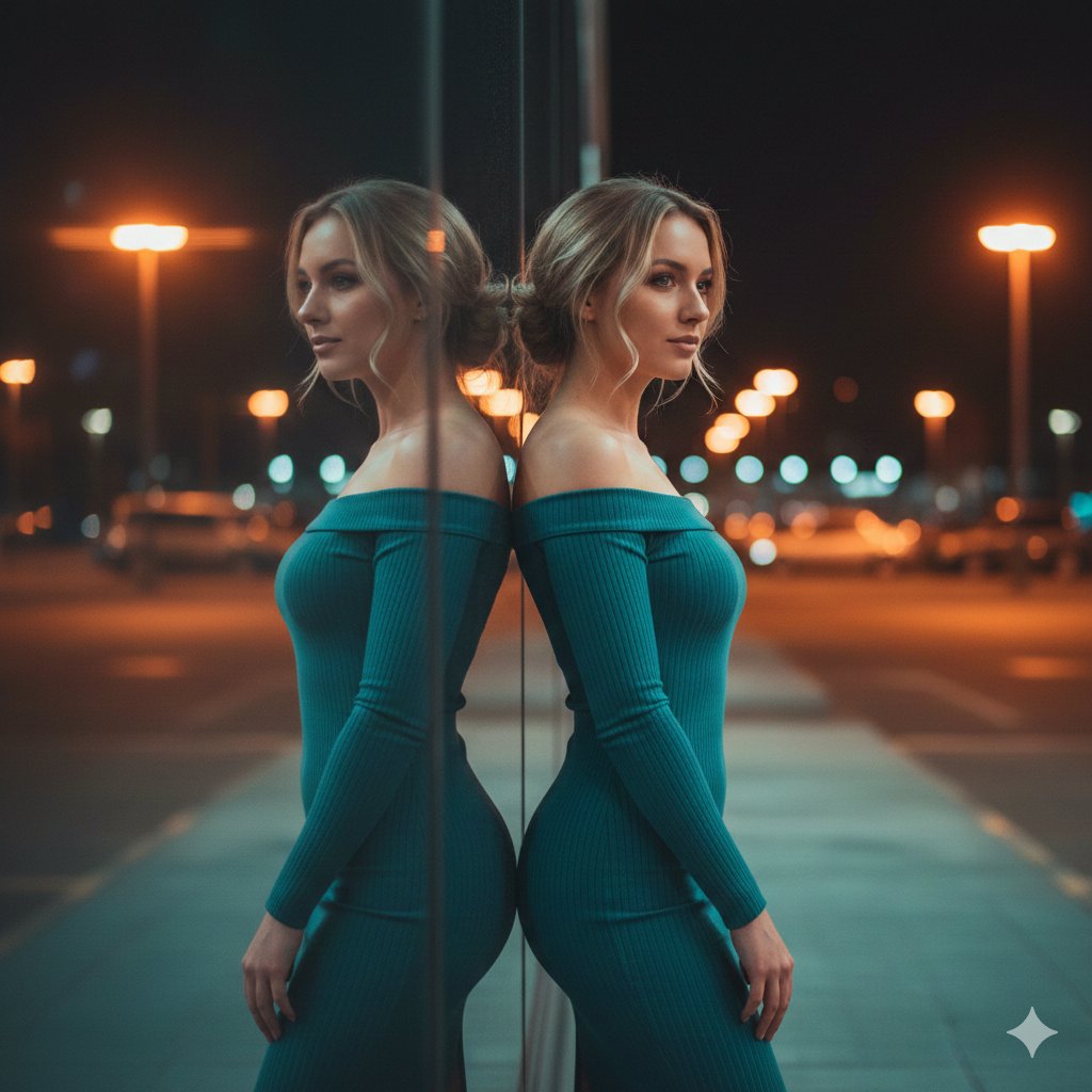 Mirror Reflection / Neon-Light Portrait - AI generated image