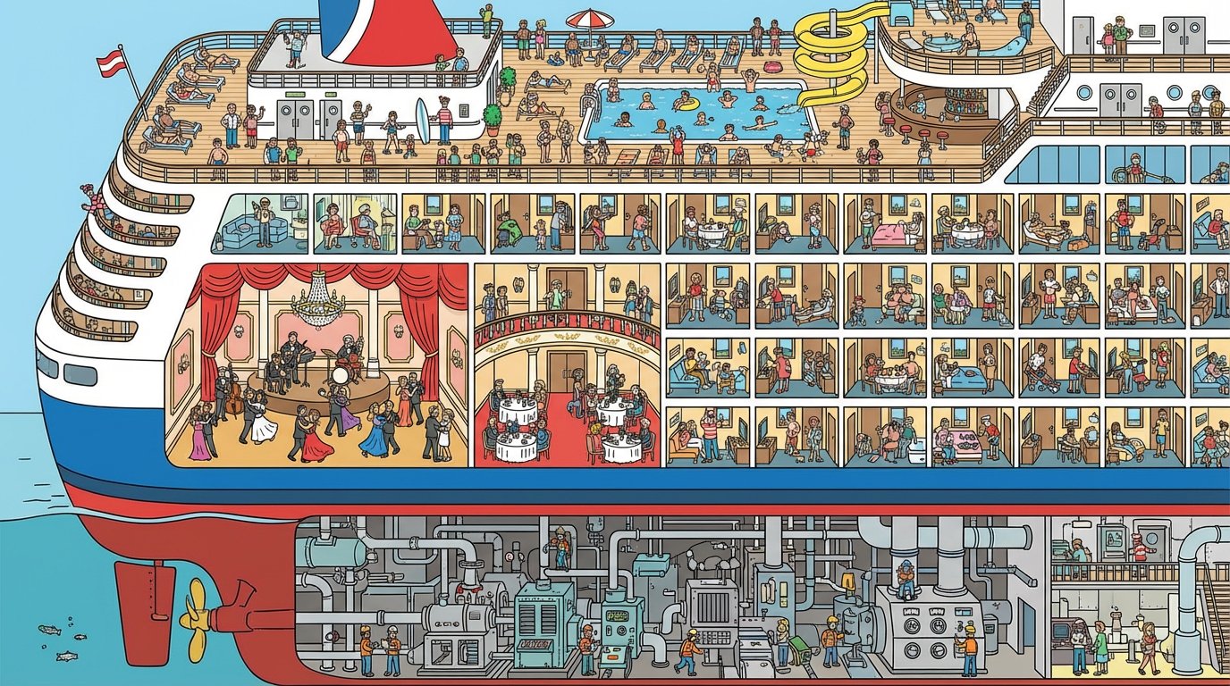 Cruise Ship Cutaway Illustration - AI generated image