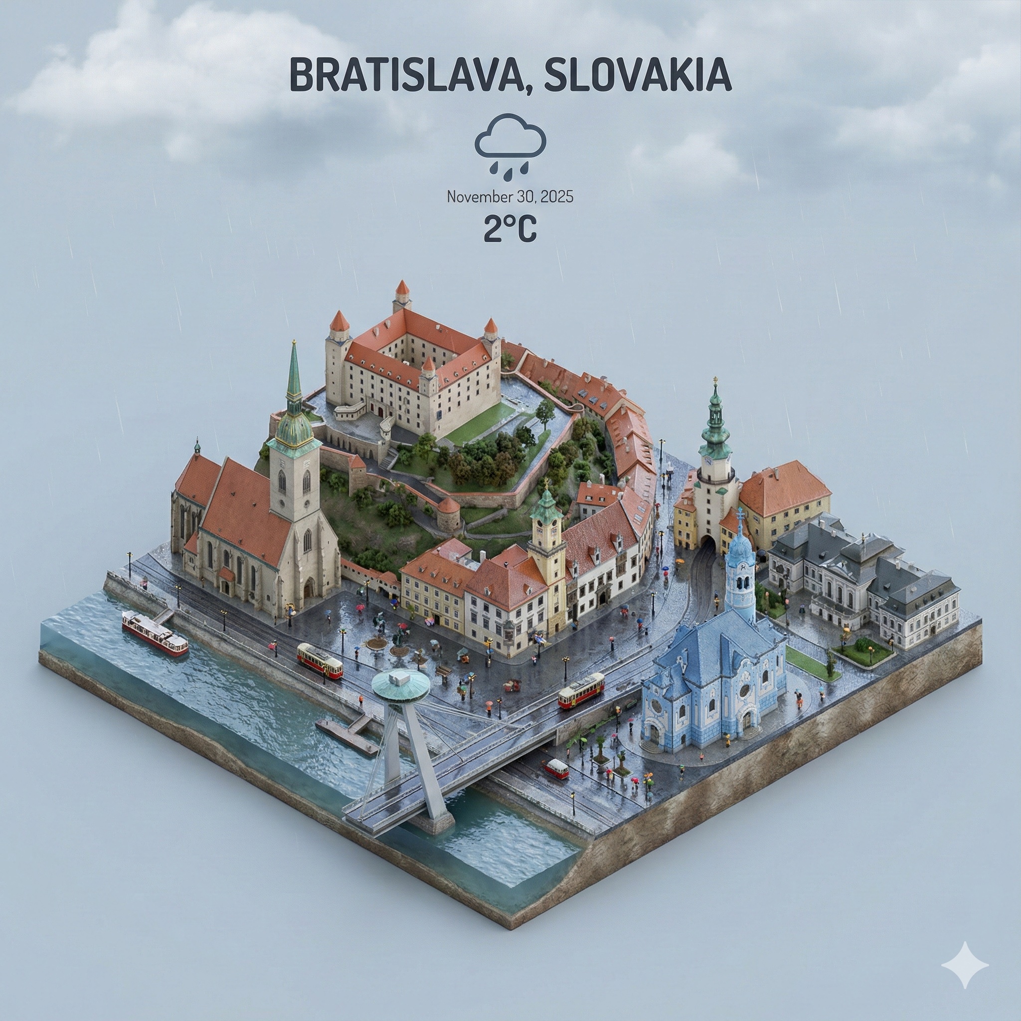 Prague City Weather Cartoon Scene - AI generated image