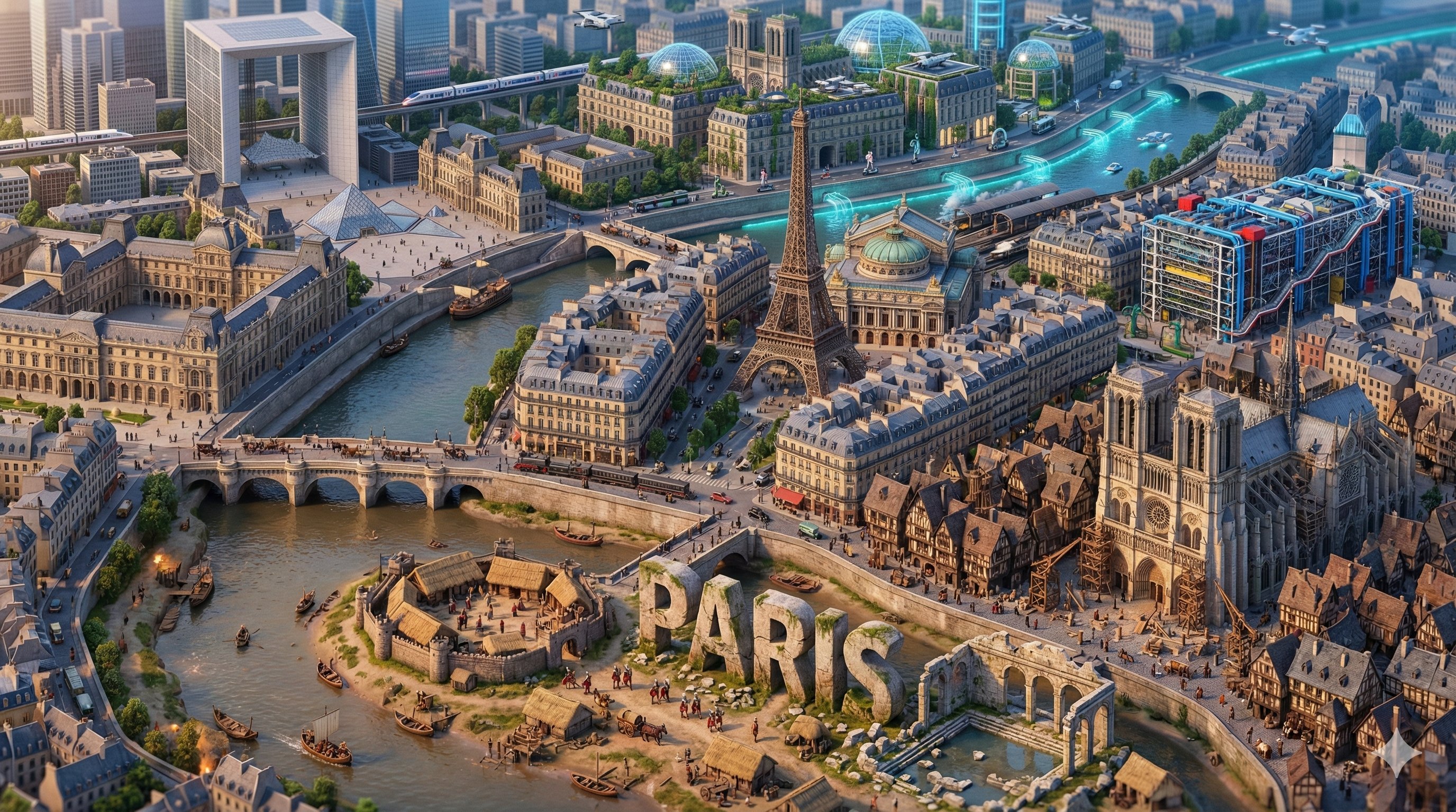 Paris Historical Evolution Miniature - AI generated image