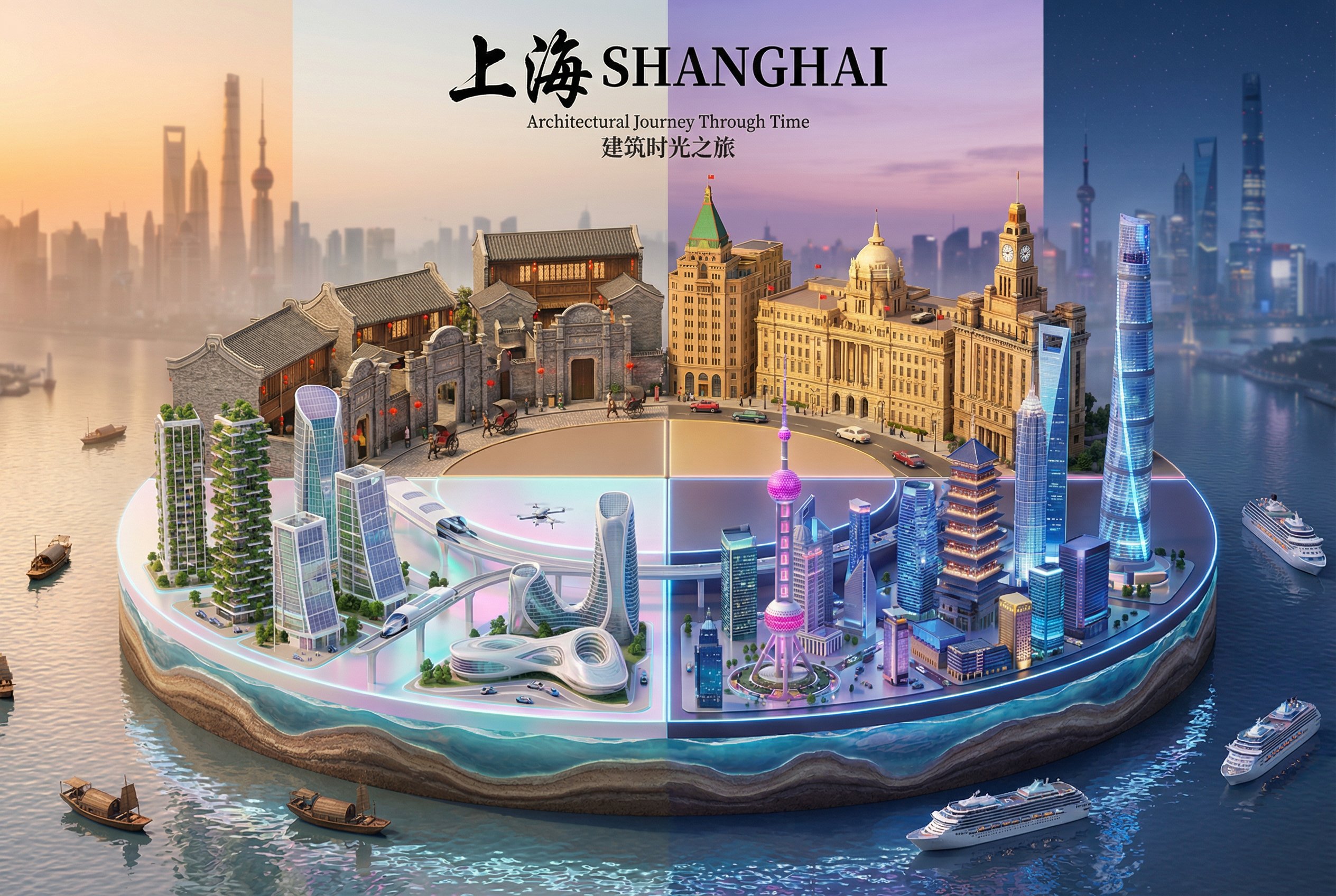 3D Panorama of Shanghai's Architectural Evolution - AI generated image