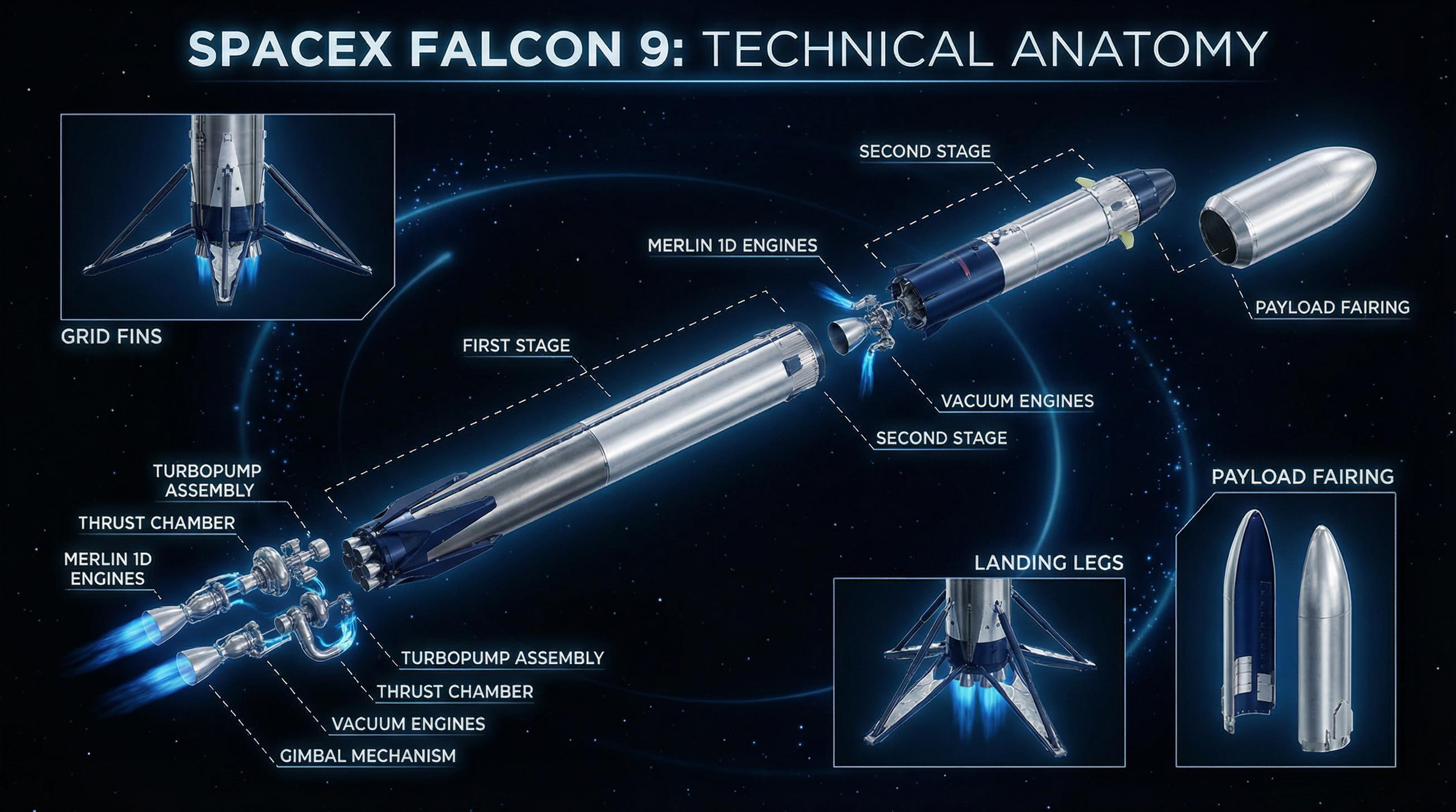 NANOBANANA PRO - SpaceX Falcon 9 Rocket Anatomy Technical Poster - AI generated image