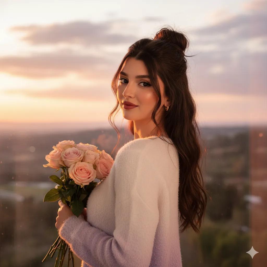 Golden Hour Glow and a Heart Full of Grace 💐 - AI generated image