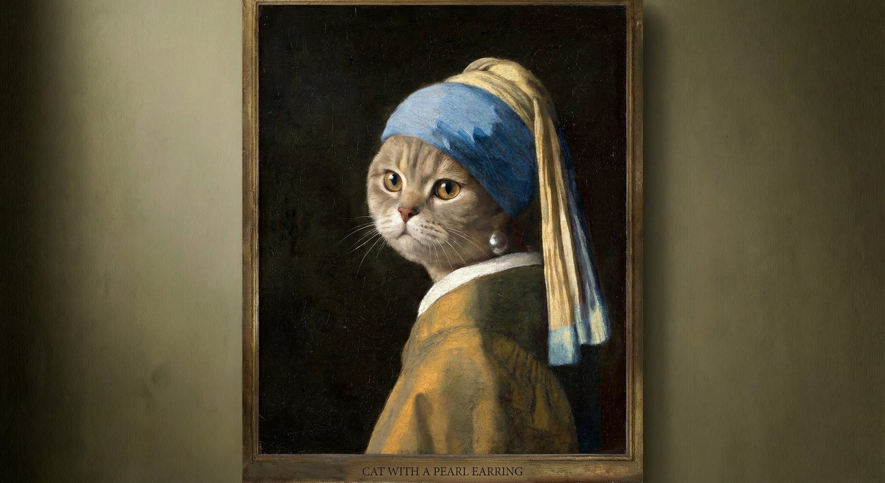 Chubby British Shorthair Cat with a Pearl Earring - AI generated image