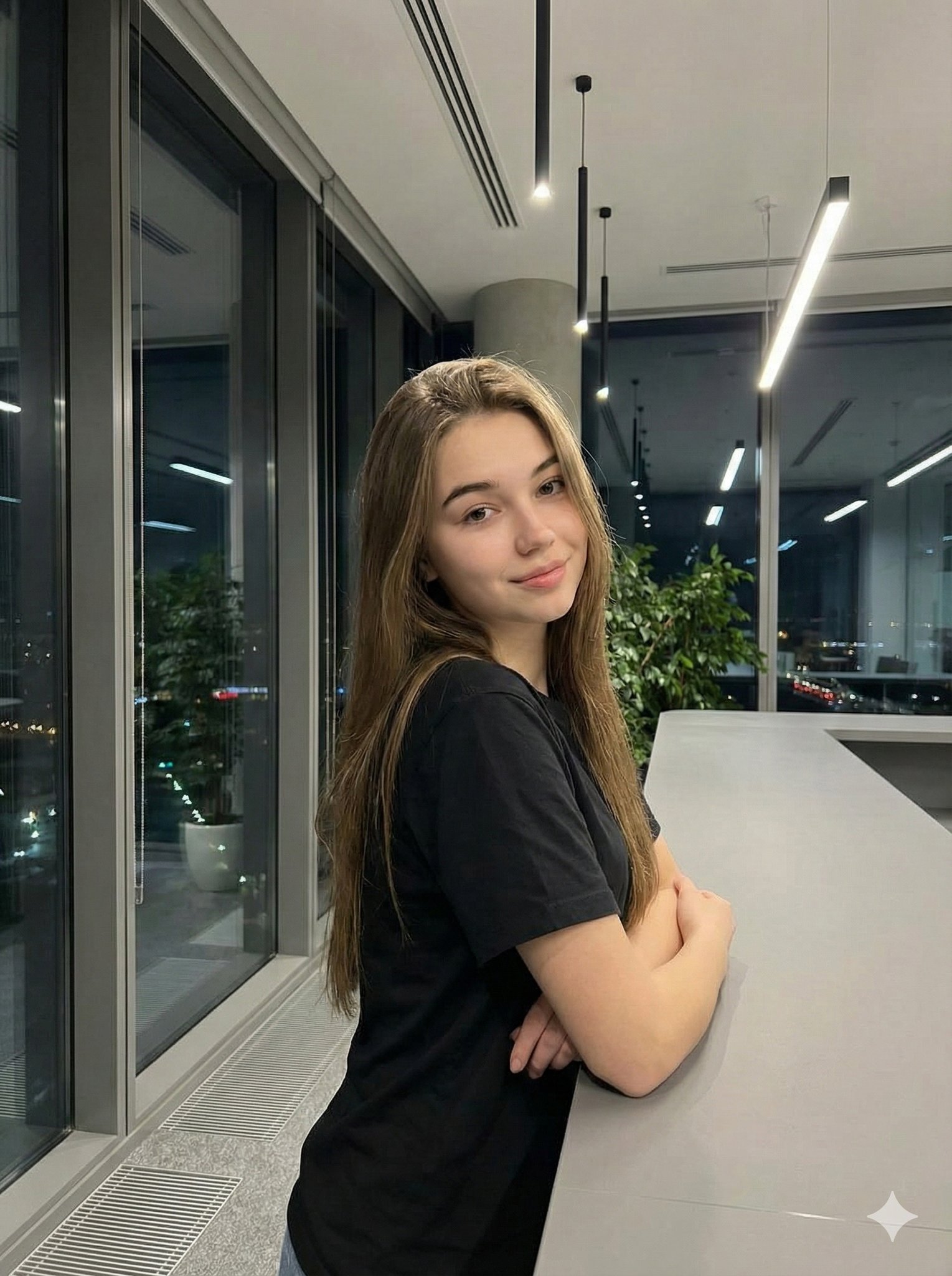 Modern Office Nighttime Portrait of a Woman - AI generated image