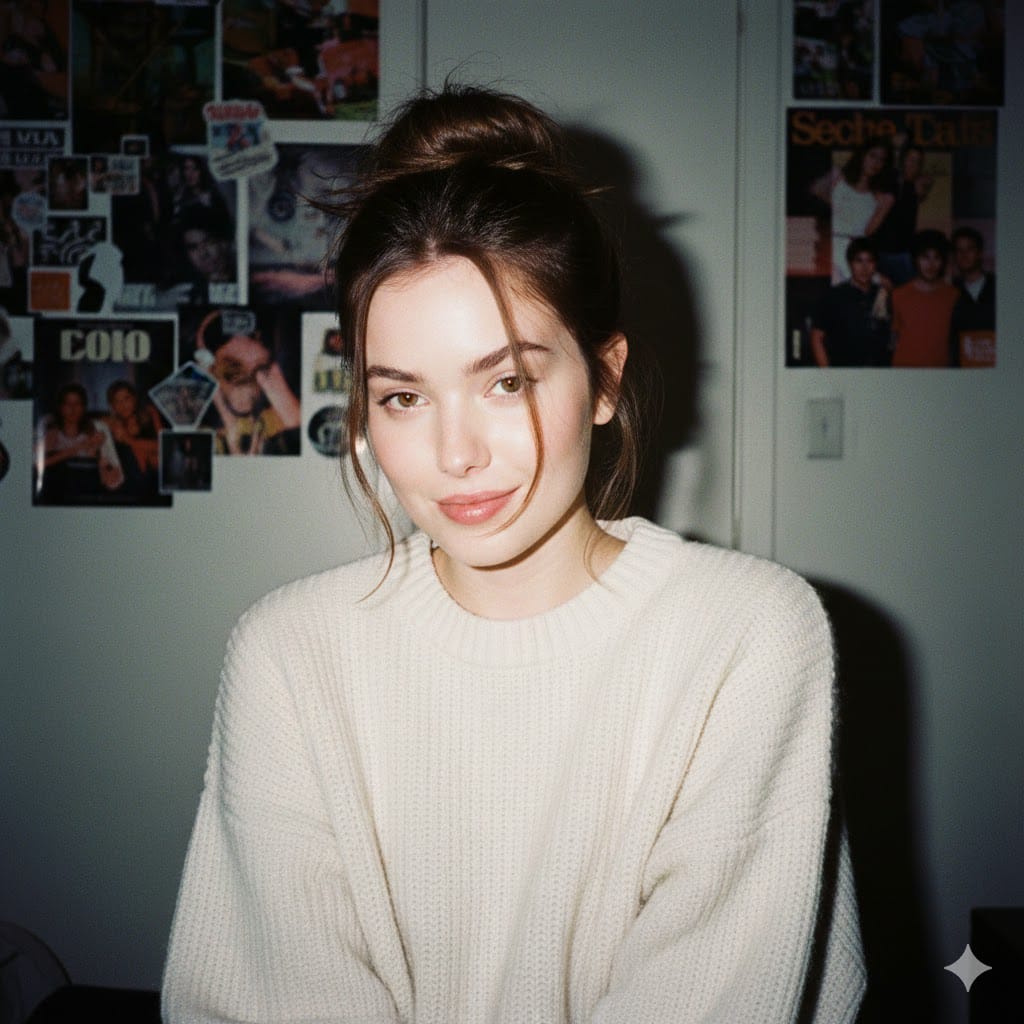 Portrait of a Beautiful Young Woman in 1990s Camera Style - AI generated image