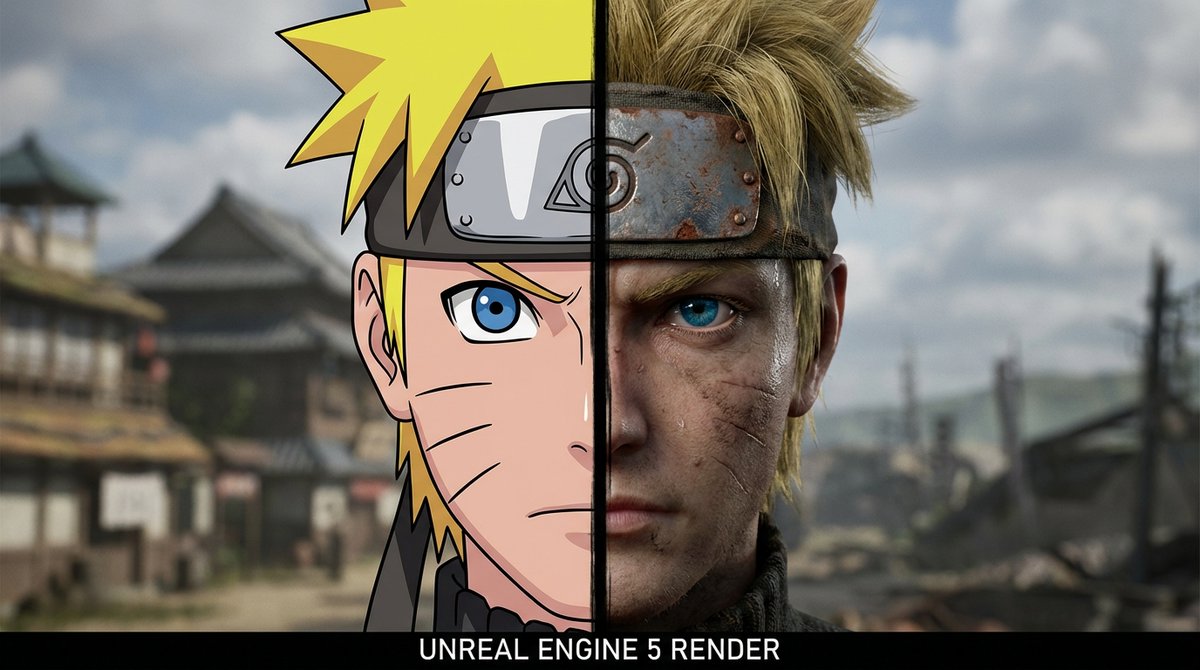 Anime vs Reality Split Portrait - AI generated image