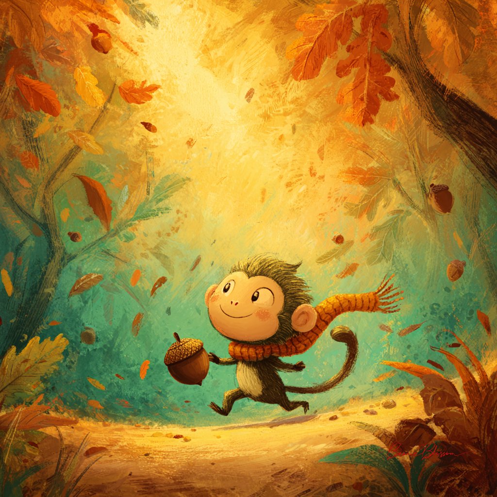 A Tiny Monkey in the Forest with a Knitted Scarf - AI generated image