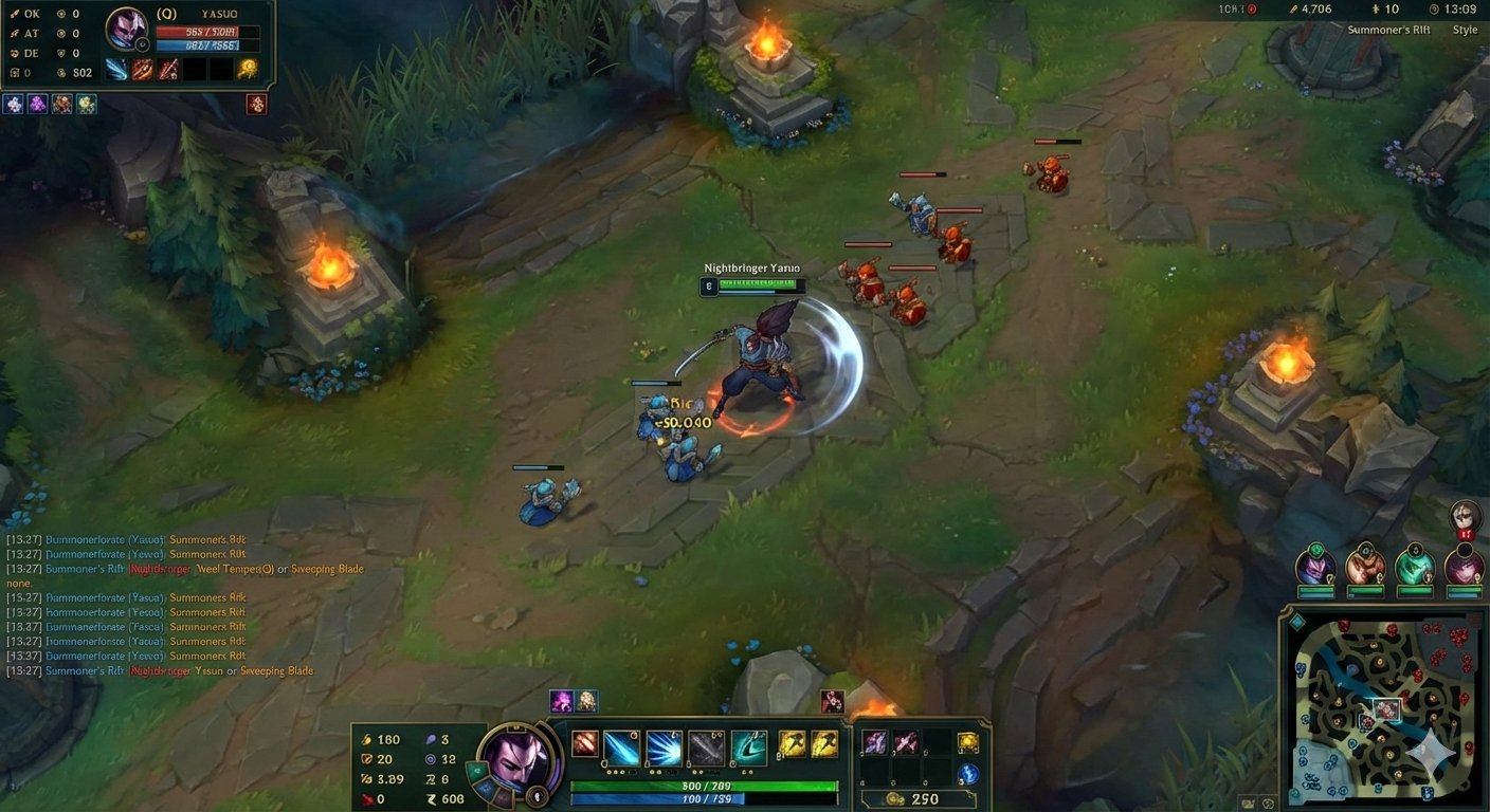 League of Legends: Yasuo's Mid Lane Lane Clearing Game Interface - AI generated image