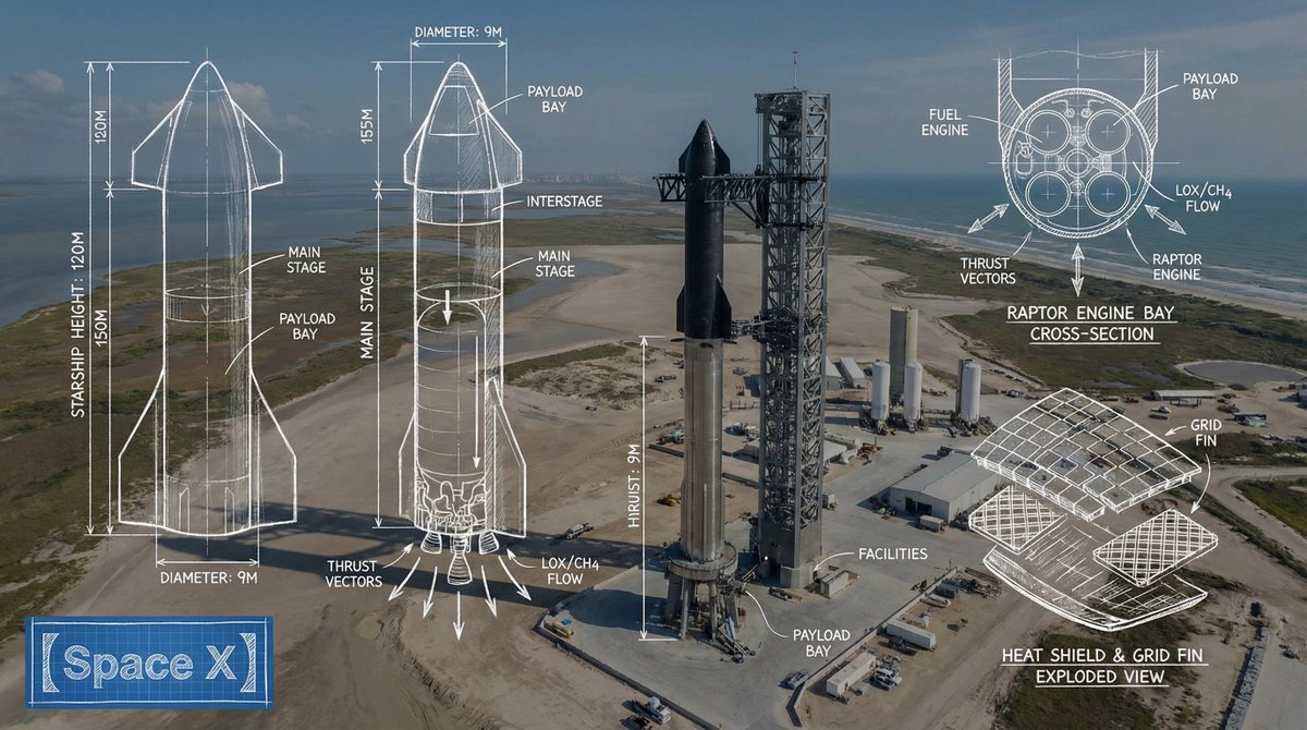 SpaceX Engineering Schematic and Blueprint Lines - AI generated image