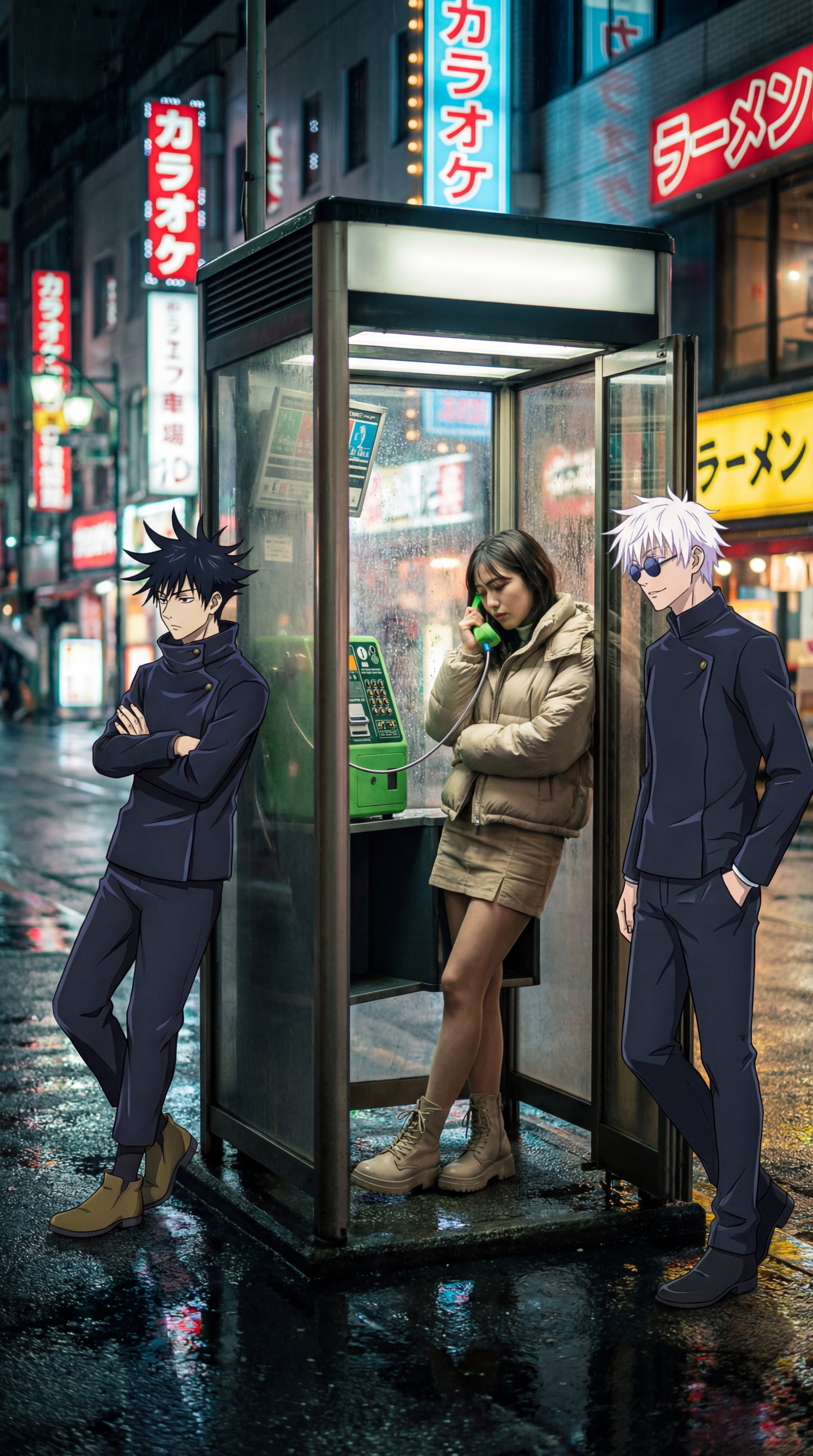 Tokyo Street Neon Noir: Real vs. Anime - AI generated image